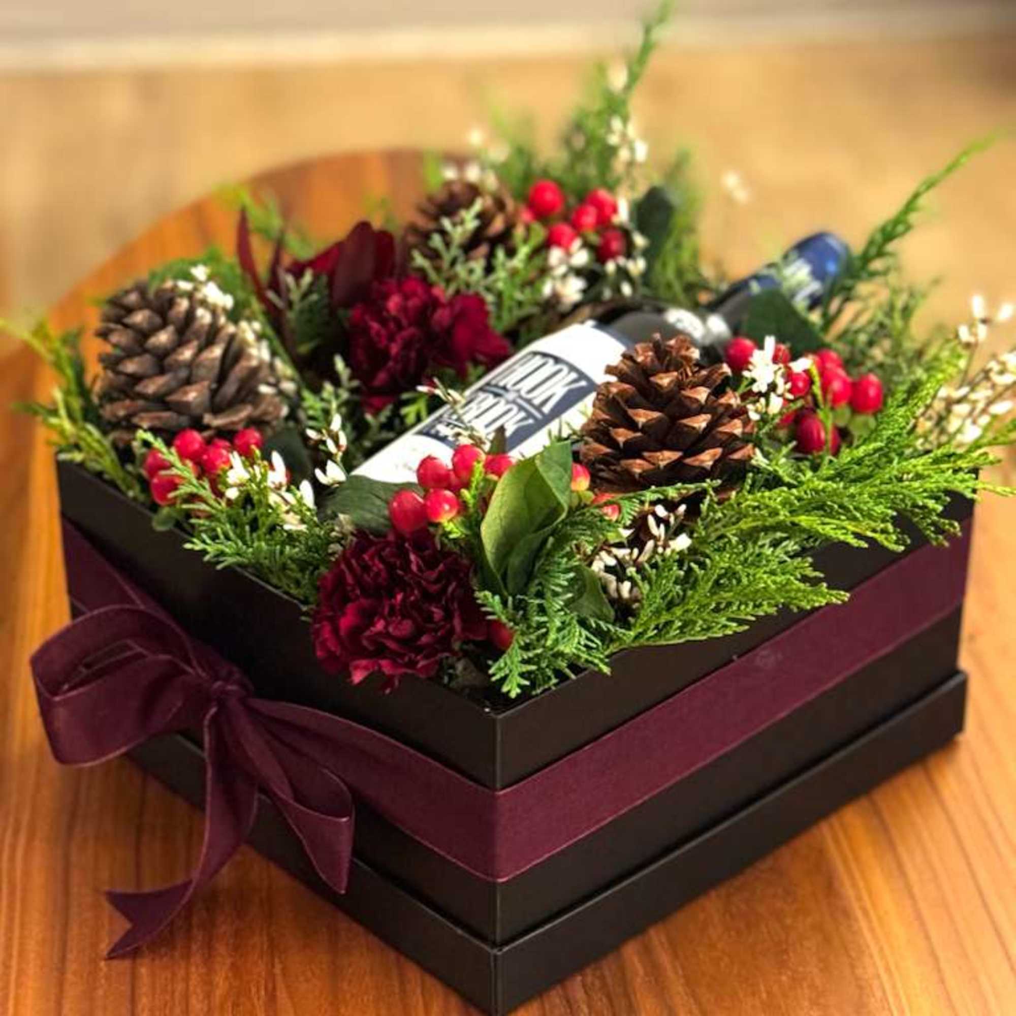 Our Holiday Wine Box Floral Arrangement is a limited-edition design created to, photo 3 of 3