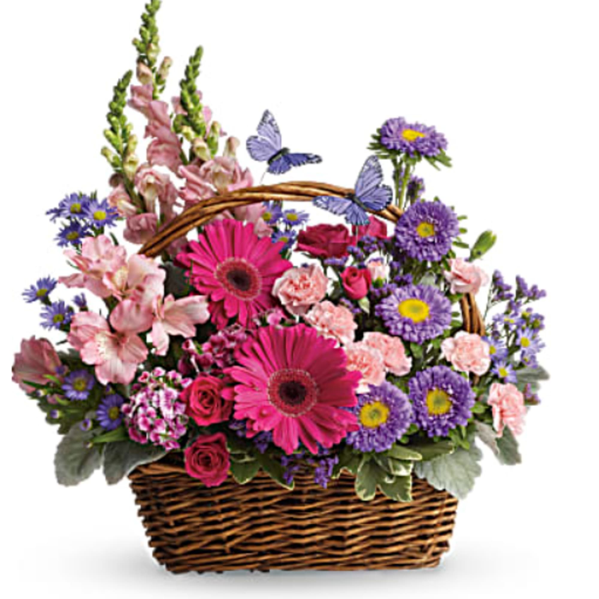 Talk about a bountiful basket! This wicker basket is overflowing with beauty