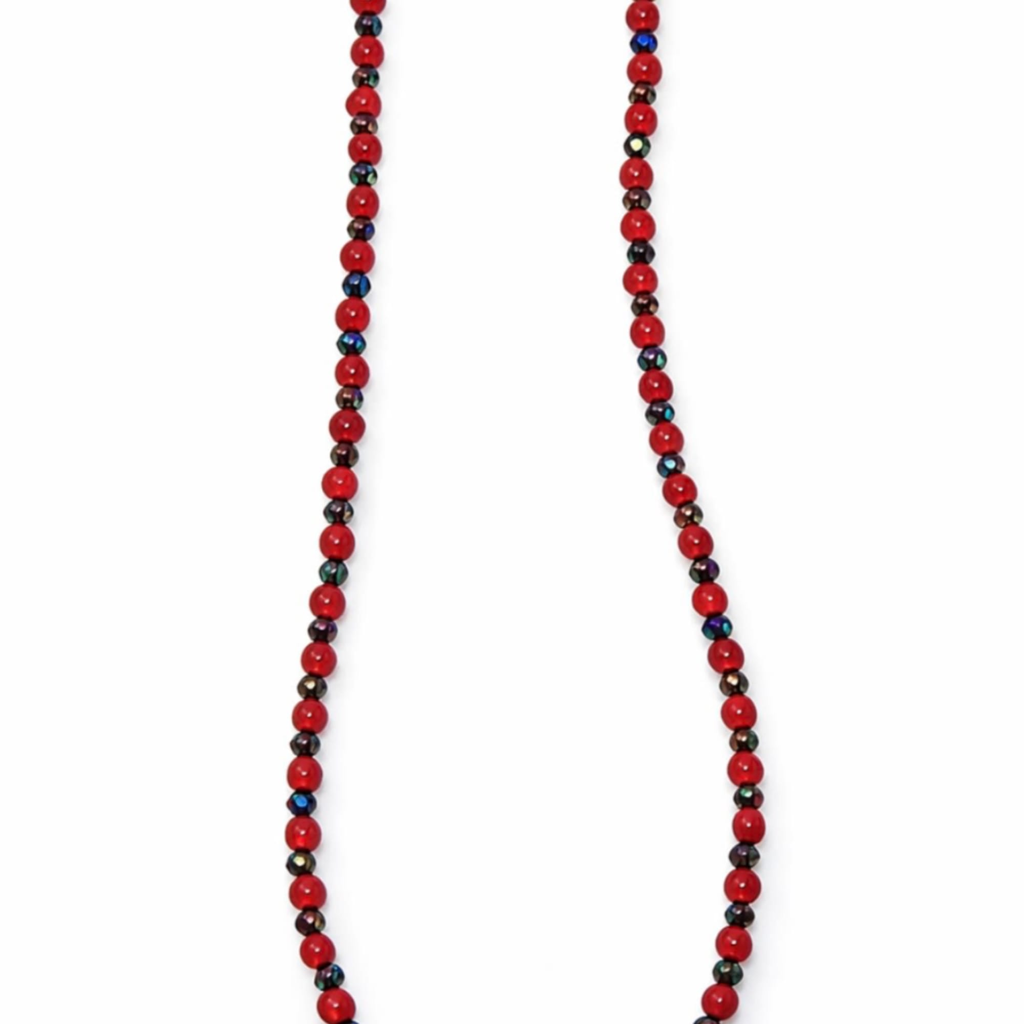 Red beaded necklace with gold clasp and accent beads