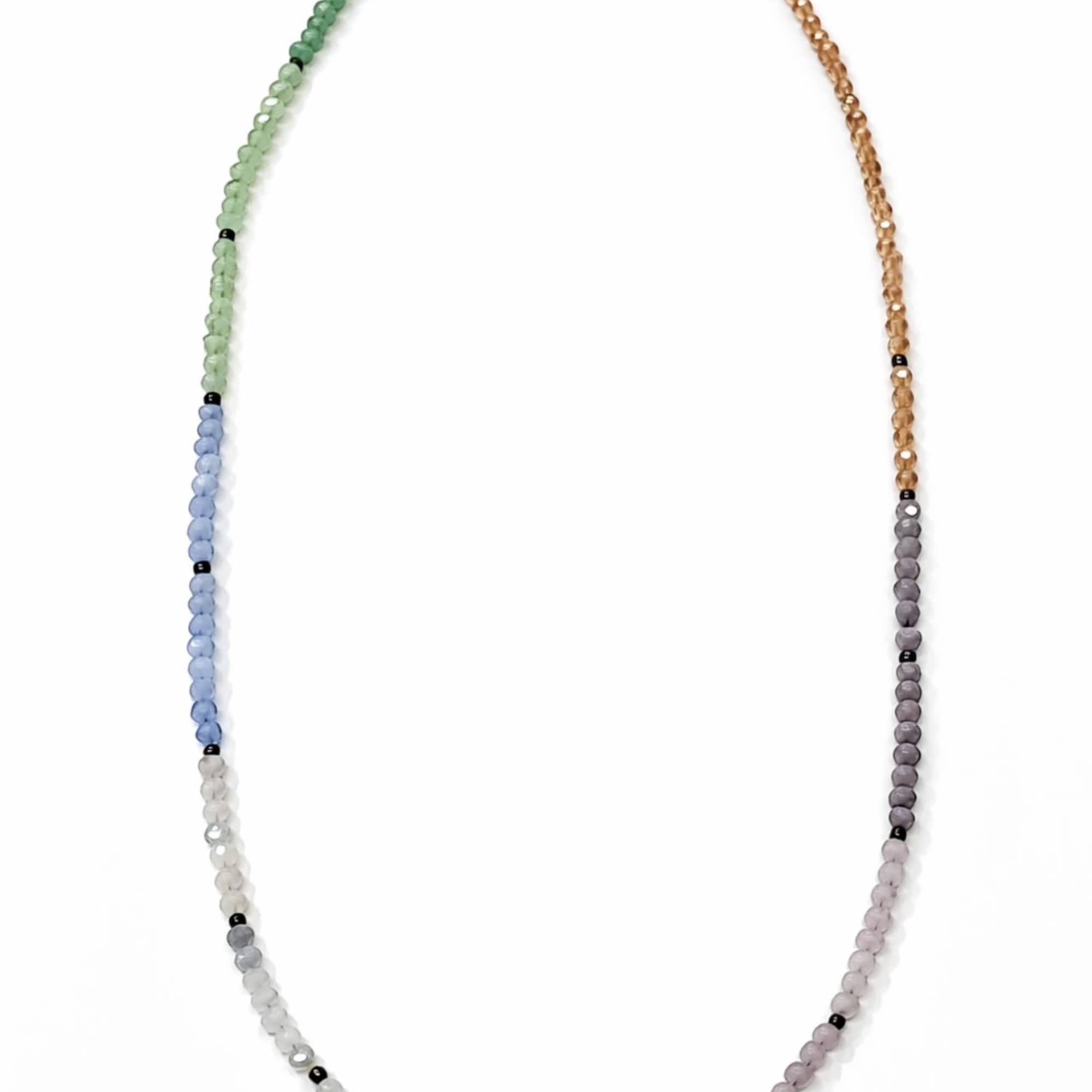 Beaded multicolor necklace on a white background