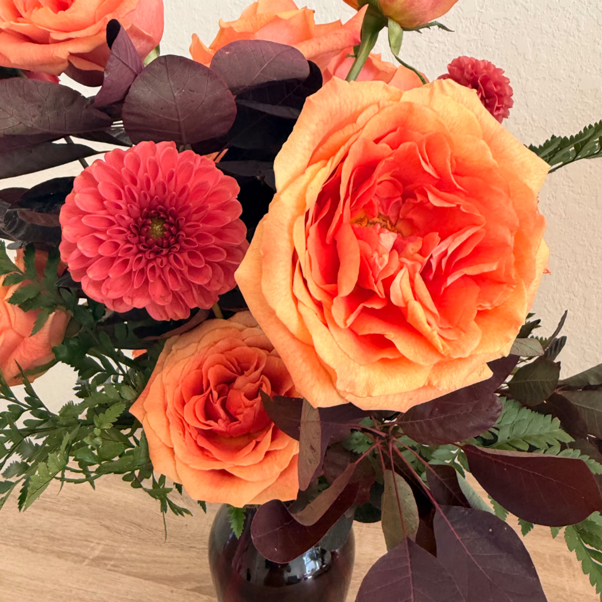 Warm, elegant, and full of seasonal beauty, our Orange Rose &amp; Dahlia