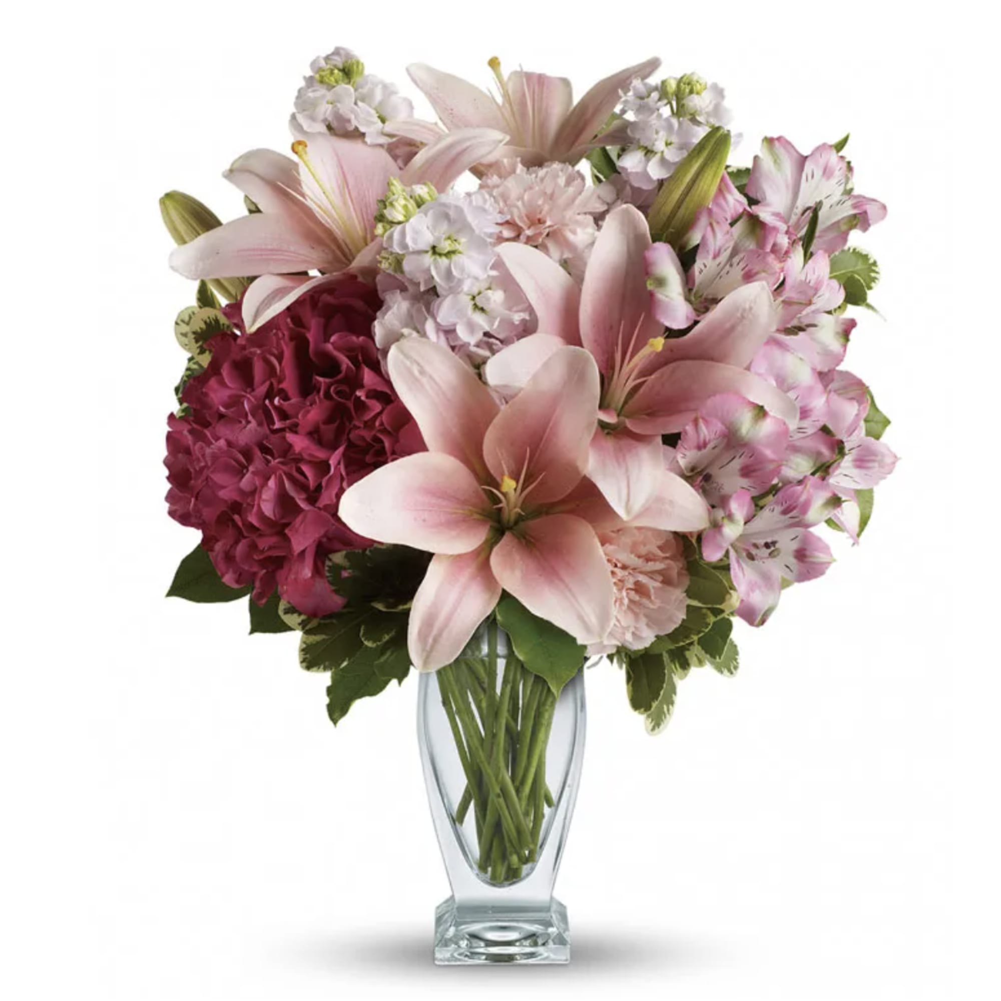 This Beautiful mix of fragrant lilies and lush hydrangea in dreamy shades