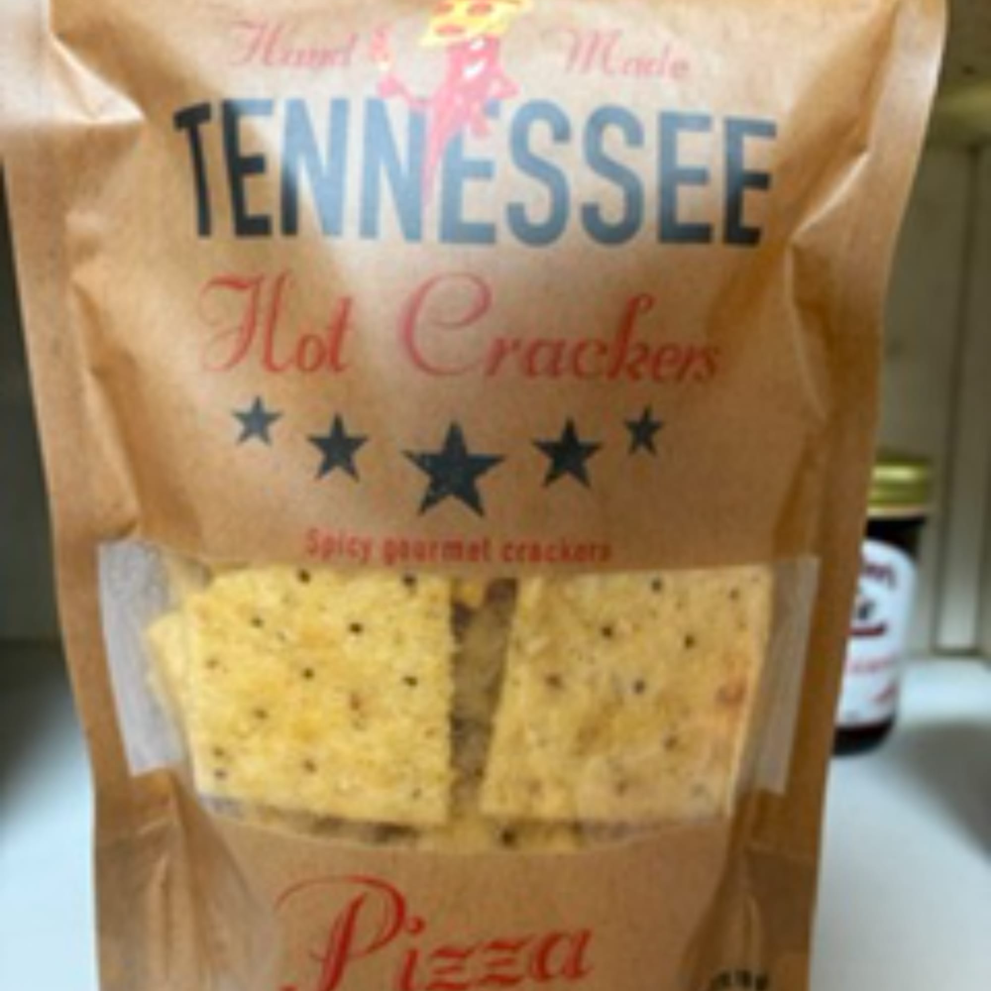 Bag of Tennessee hot crackers with crackers visible inside