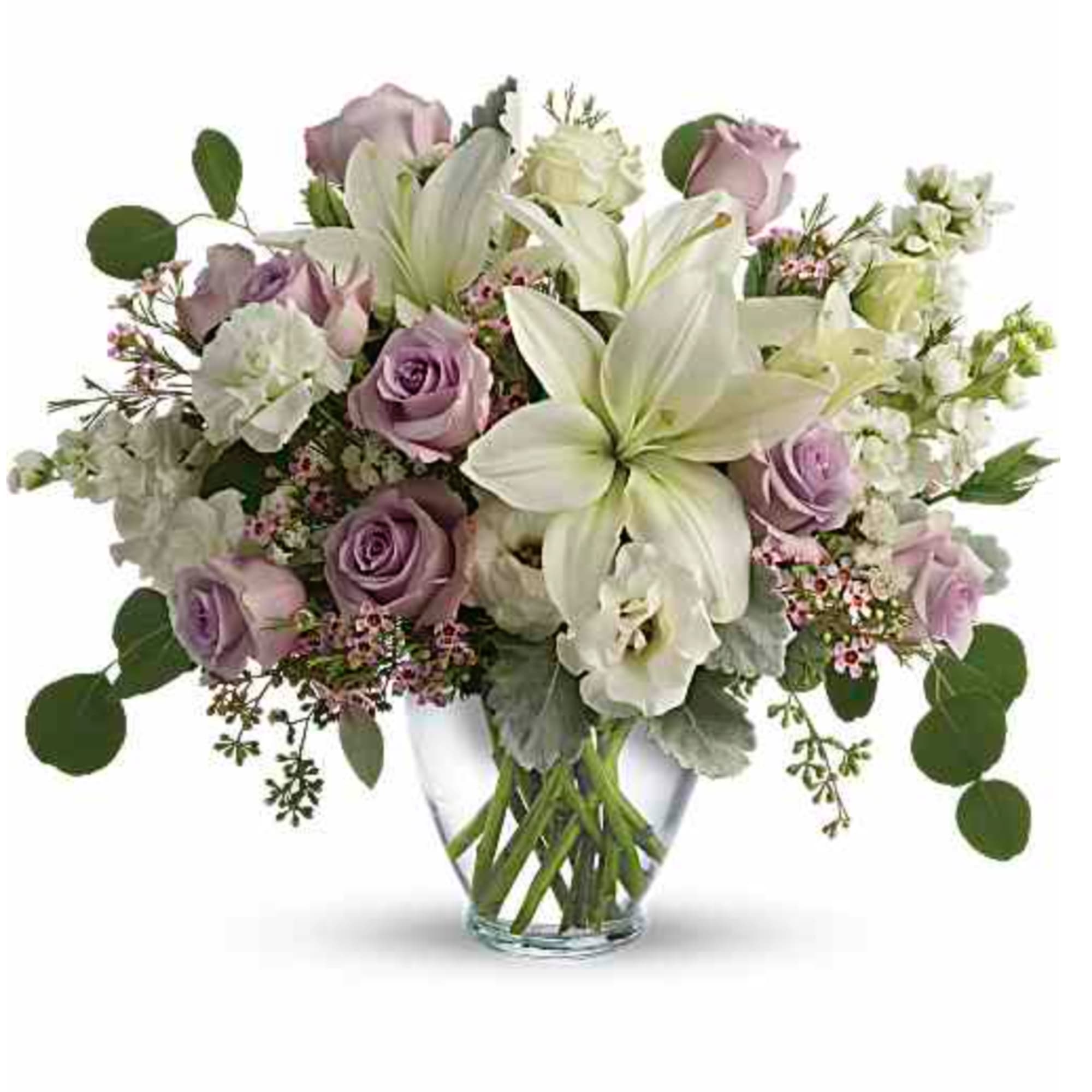 Pamper your lovely with this luxurious lavender and cream bouquet! Ravishing roses