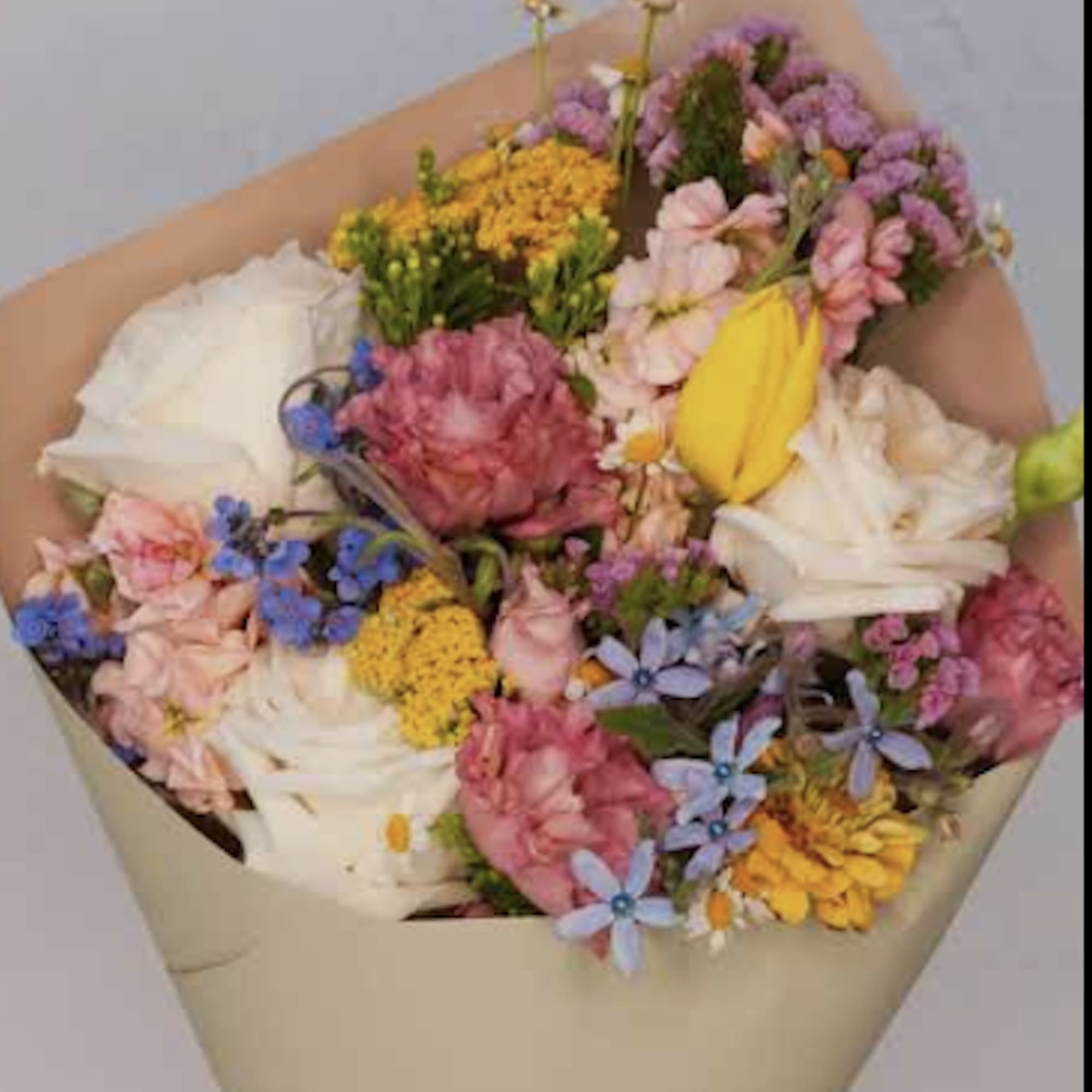 wrapped bouquet of fresh seasonal flowers