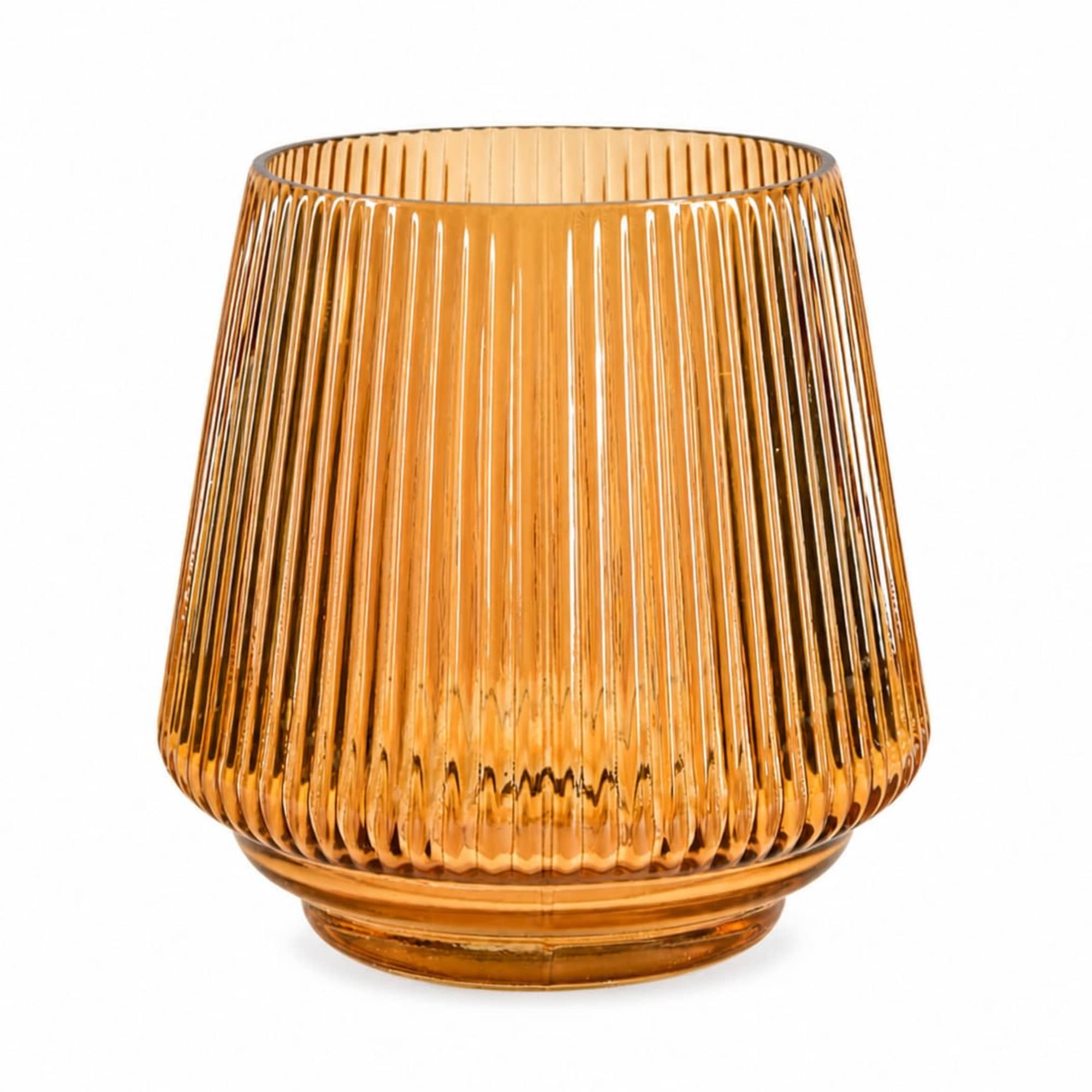 Warm amber glass vase perfect for small tabletop blooms or as a