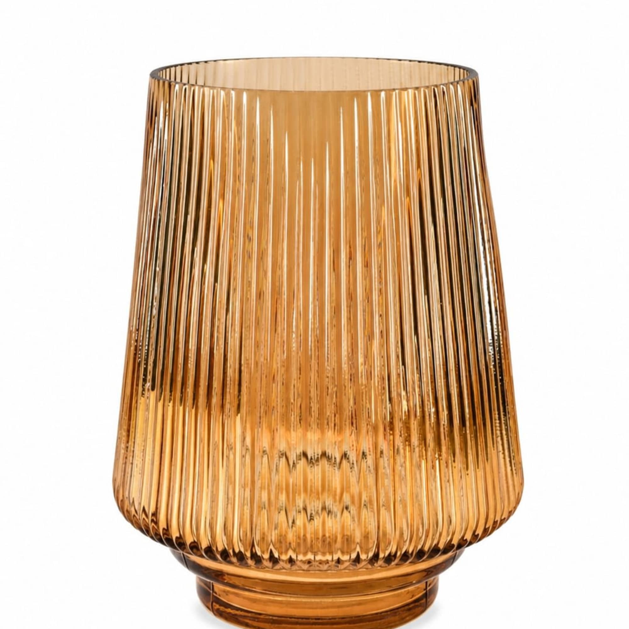 Warm amber glass vase perfect for small tabletop blooms or as a