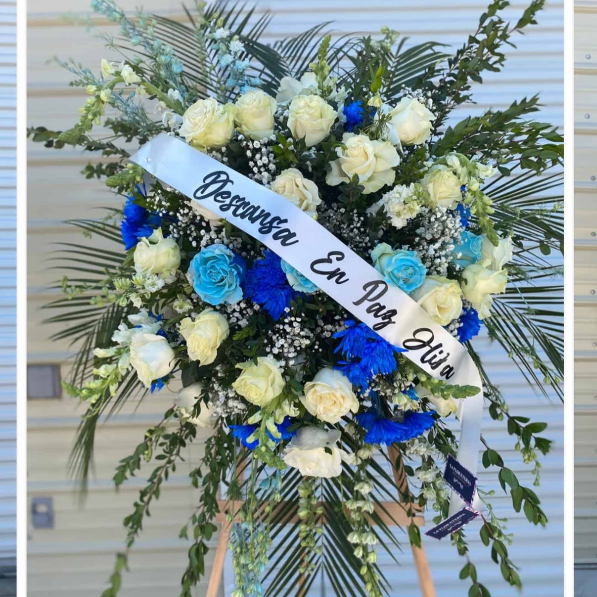 Funeral arrangement in blue and white. Perfect for a ceremony to celebrate, photo 2 of 3