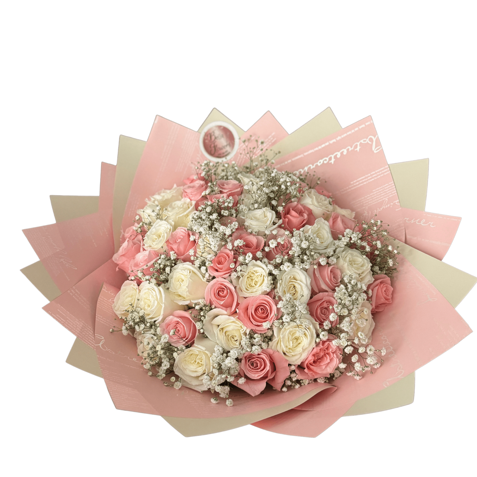 Bouquet de 50 rosas y baby breath