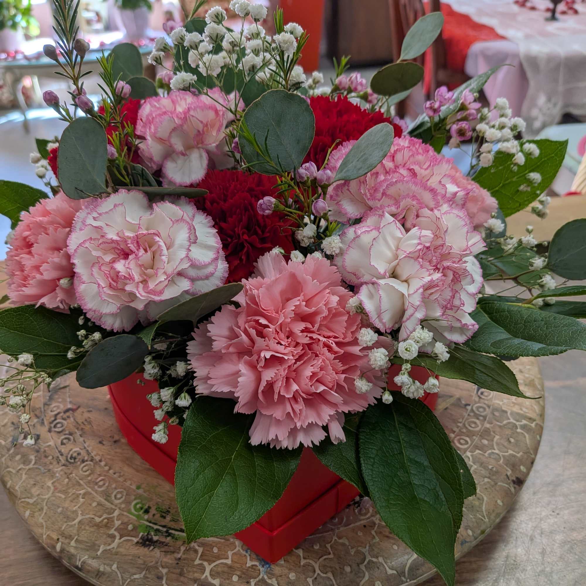 Variety of carnation and greens