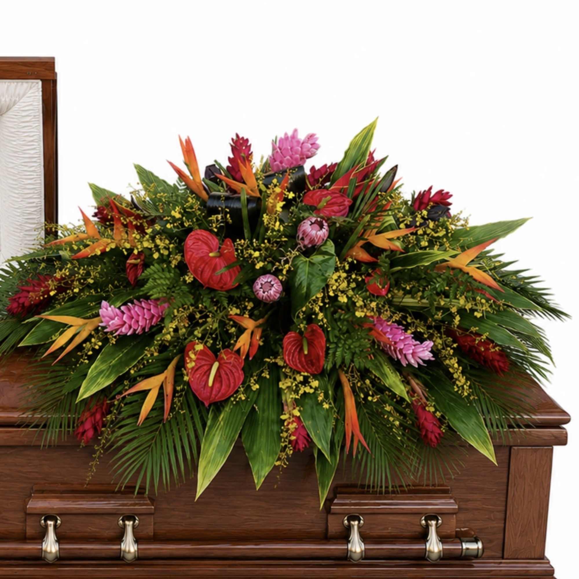 A lush, high-impact casket spray designed to honor and celebrate a life