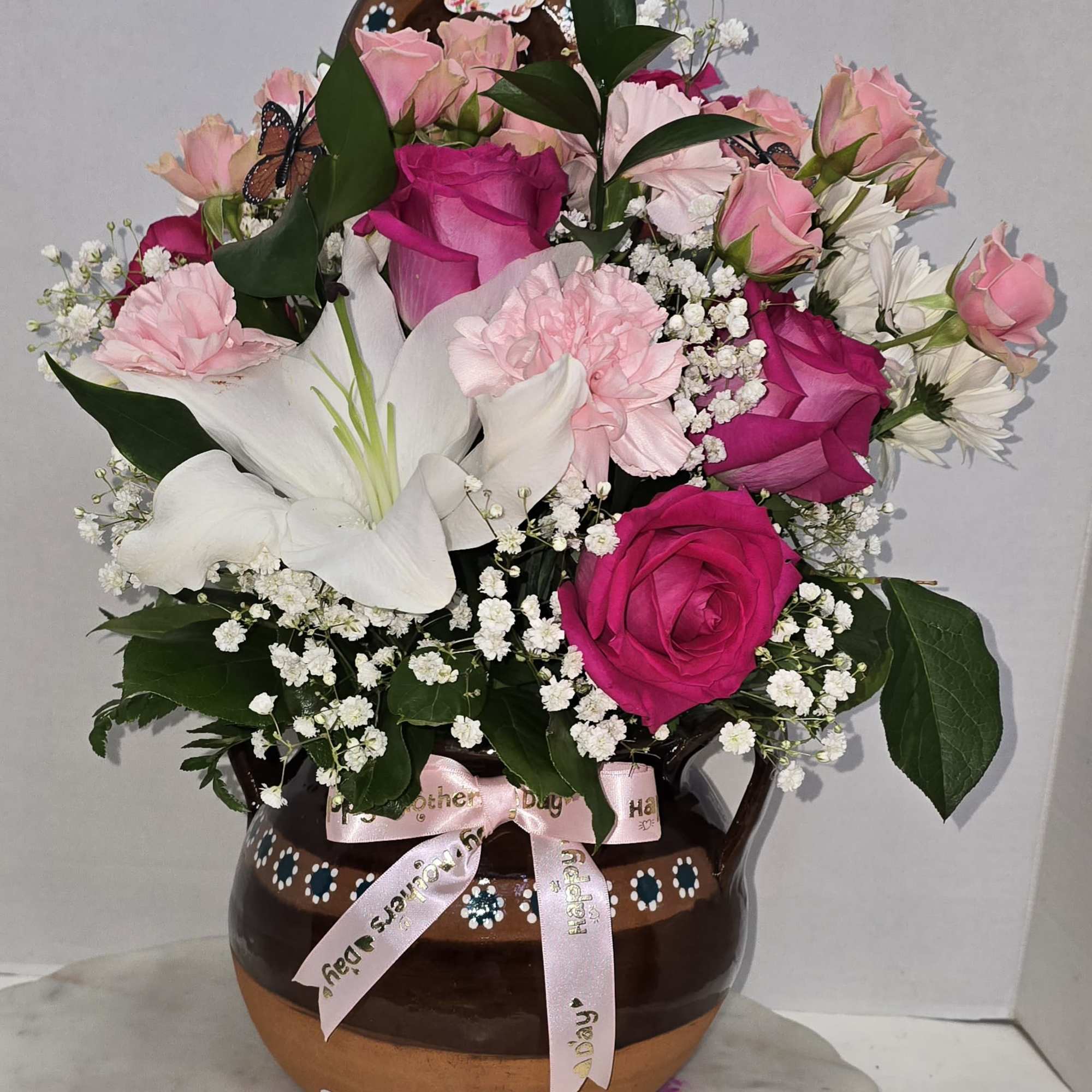 This charming Handmade clay ollita with fresh,mixed vibrant flowers is the perfect, photo 3 of 3