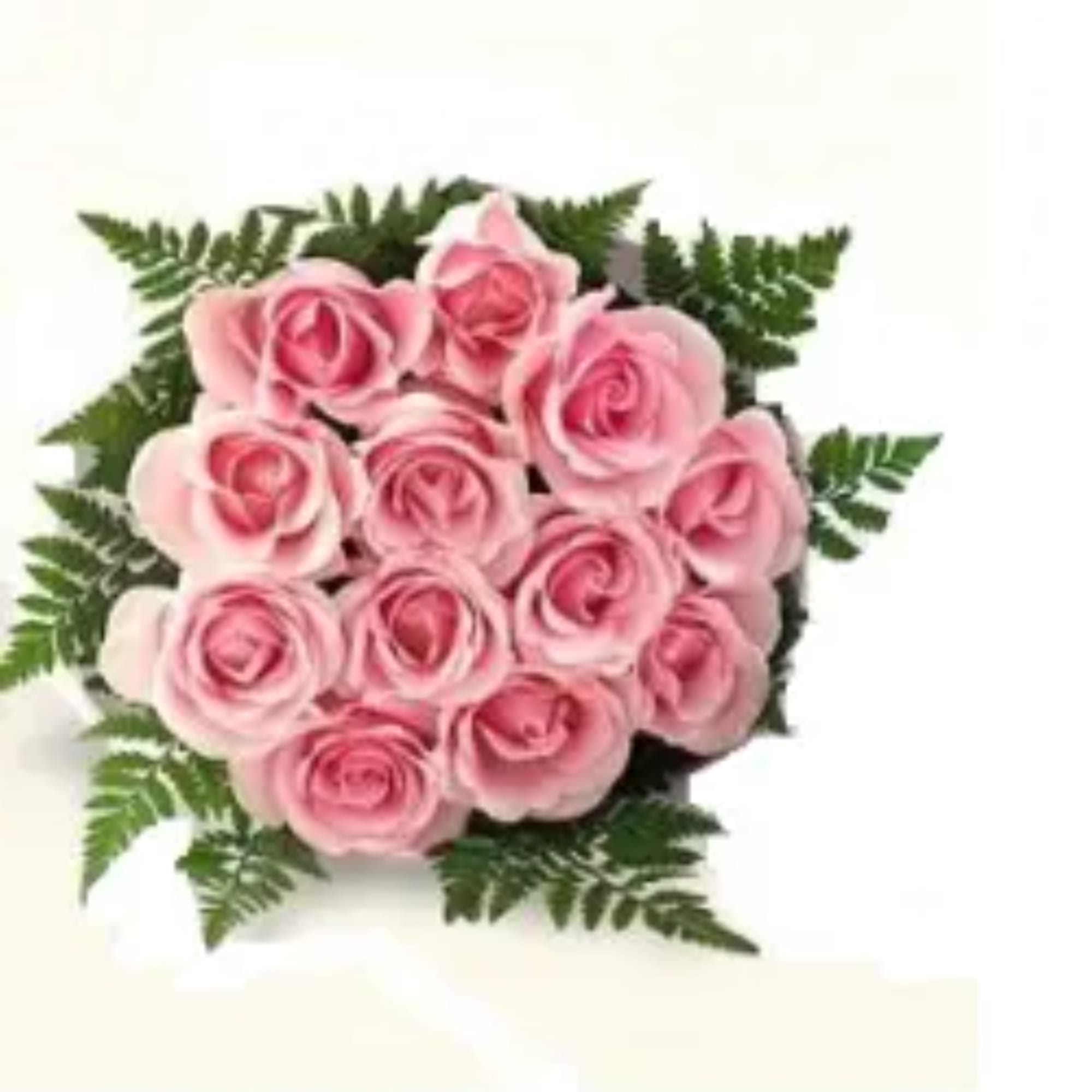 Pink rose bouquet with fern foliage