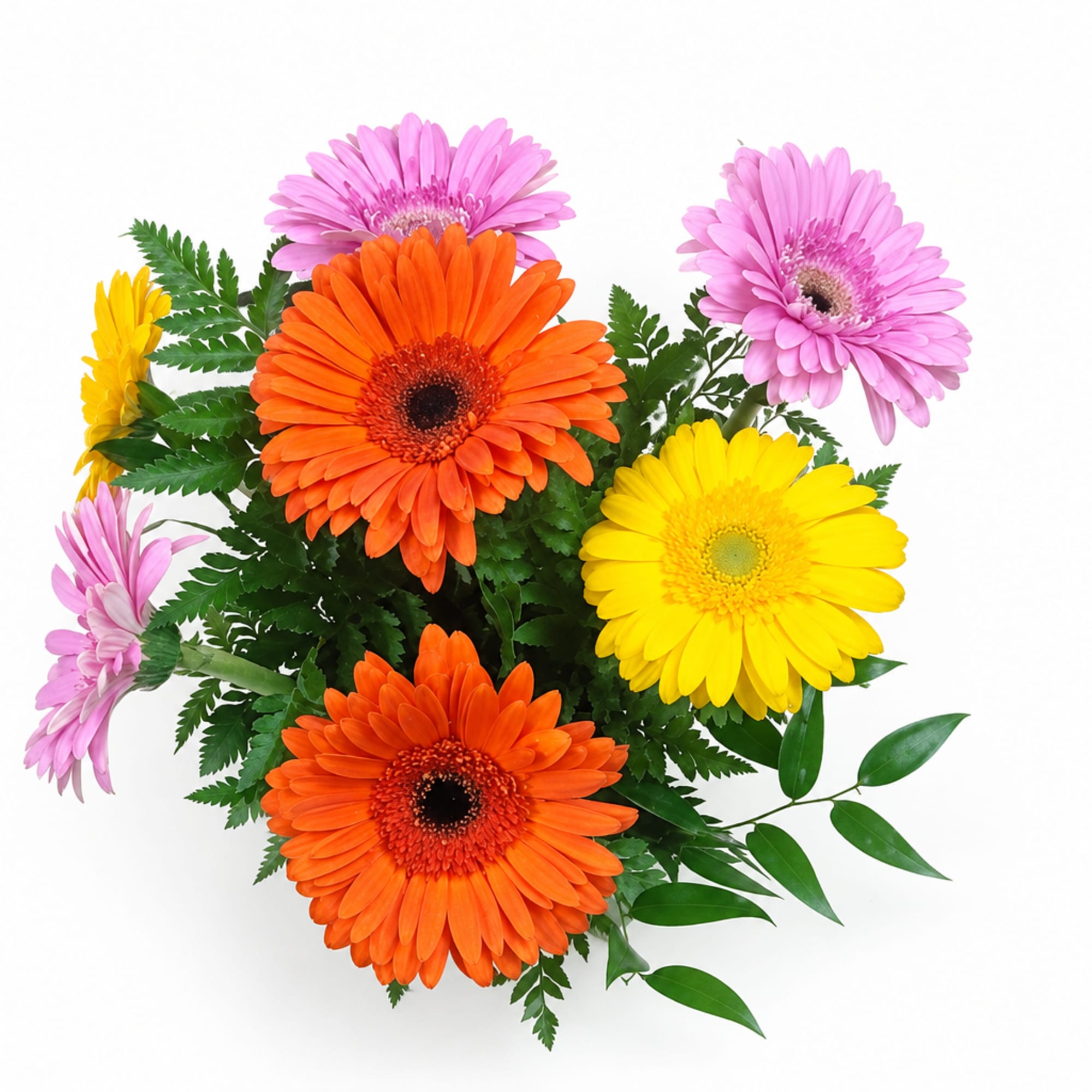 Bouquet of orange, yellow, and pink gerbera daisies