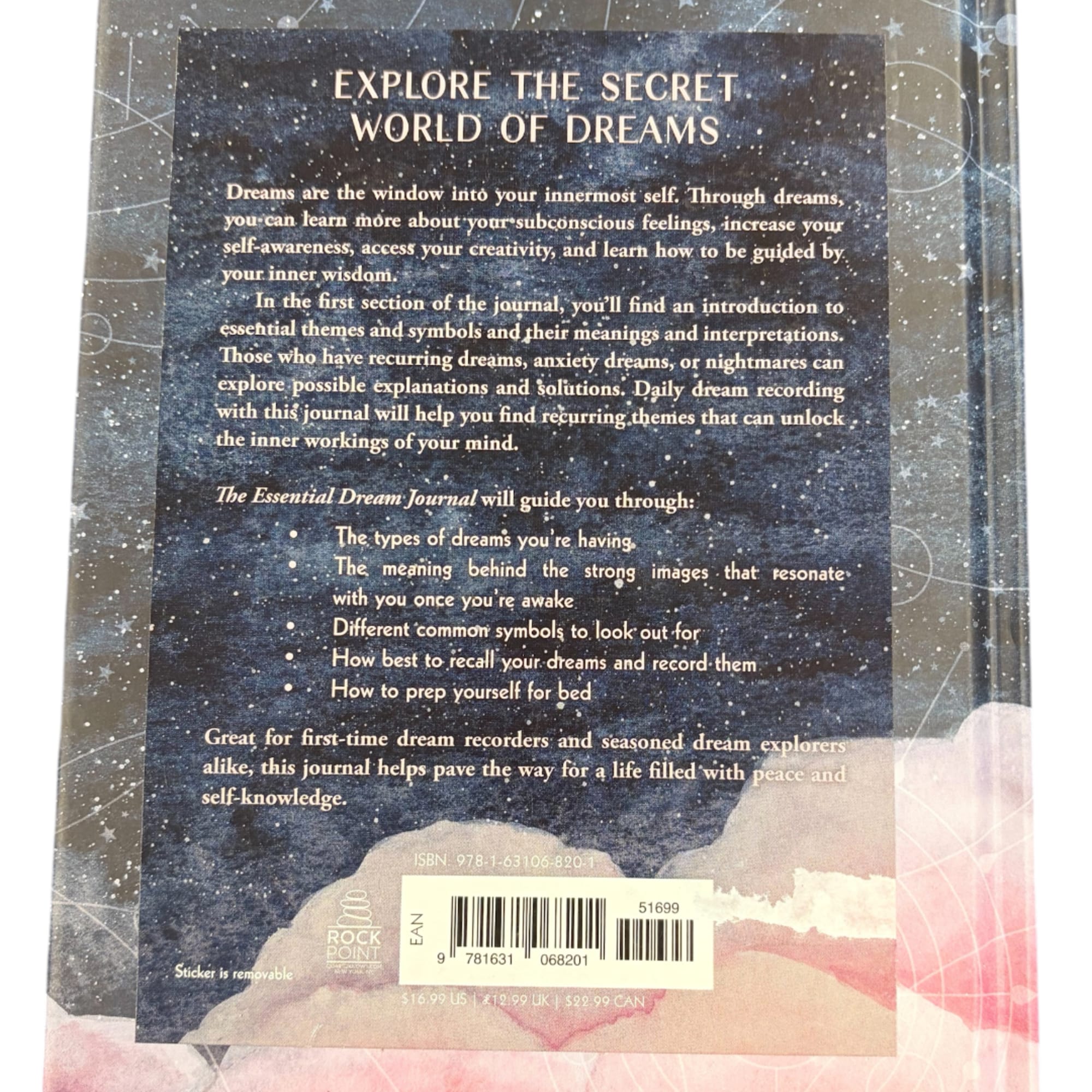 Dream journal book cover with starry night artwork and text