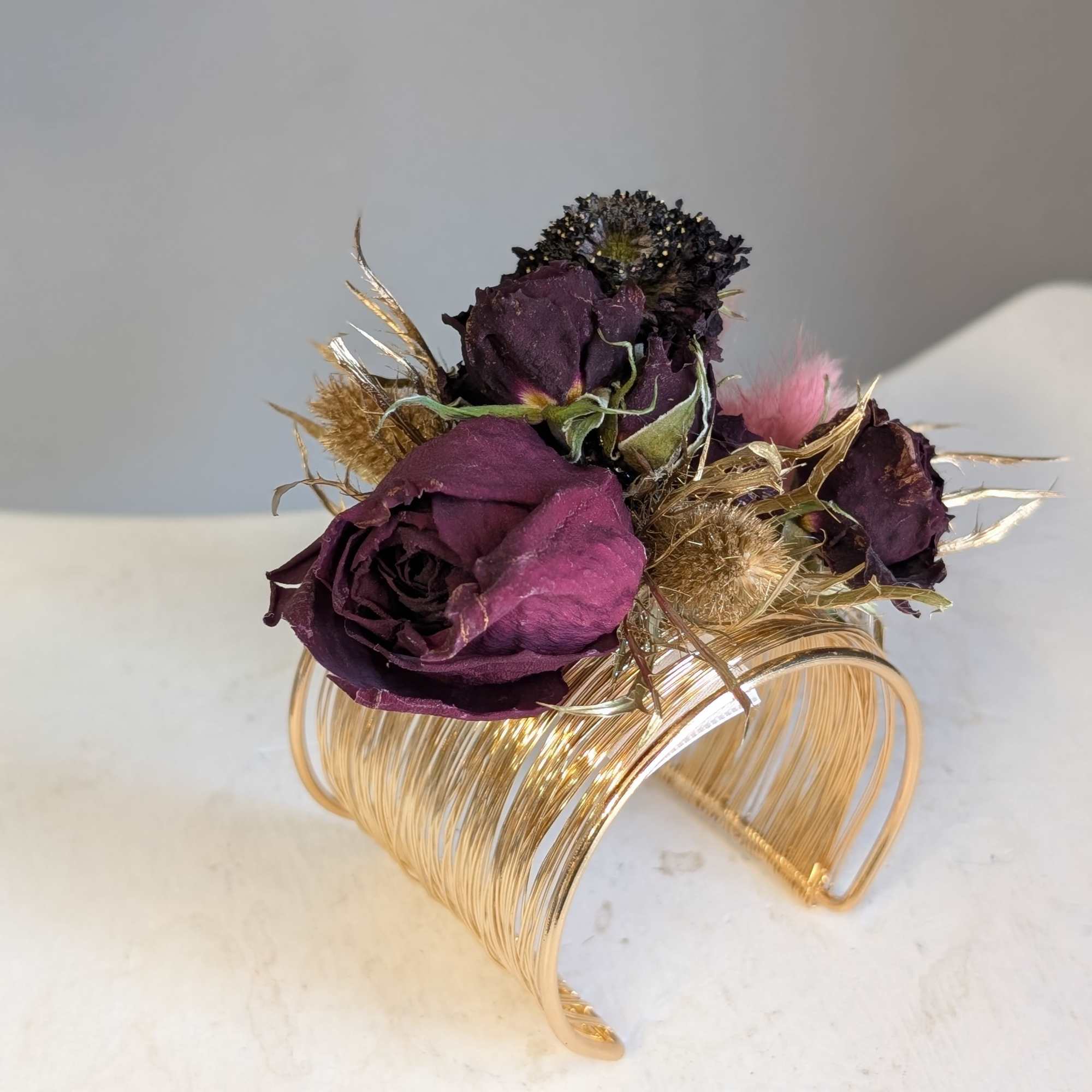 Made in house buly our talented team, these keepsake metal cuff corsage, photo 3 of 3