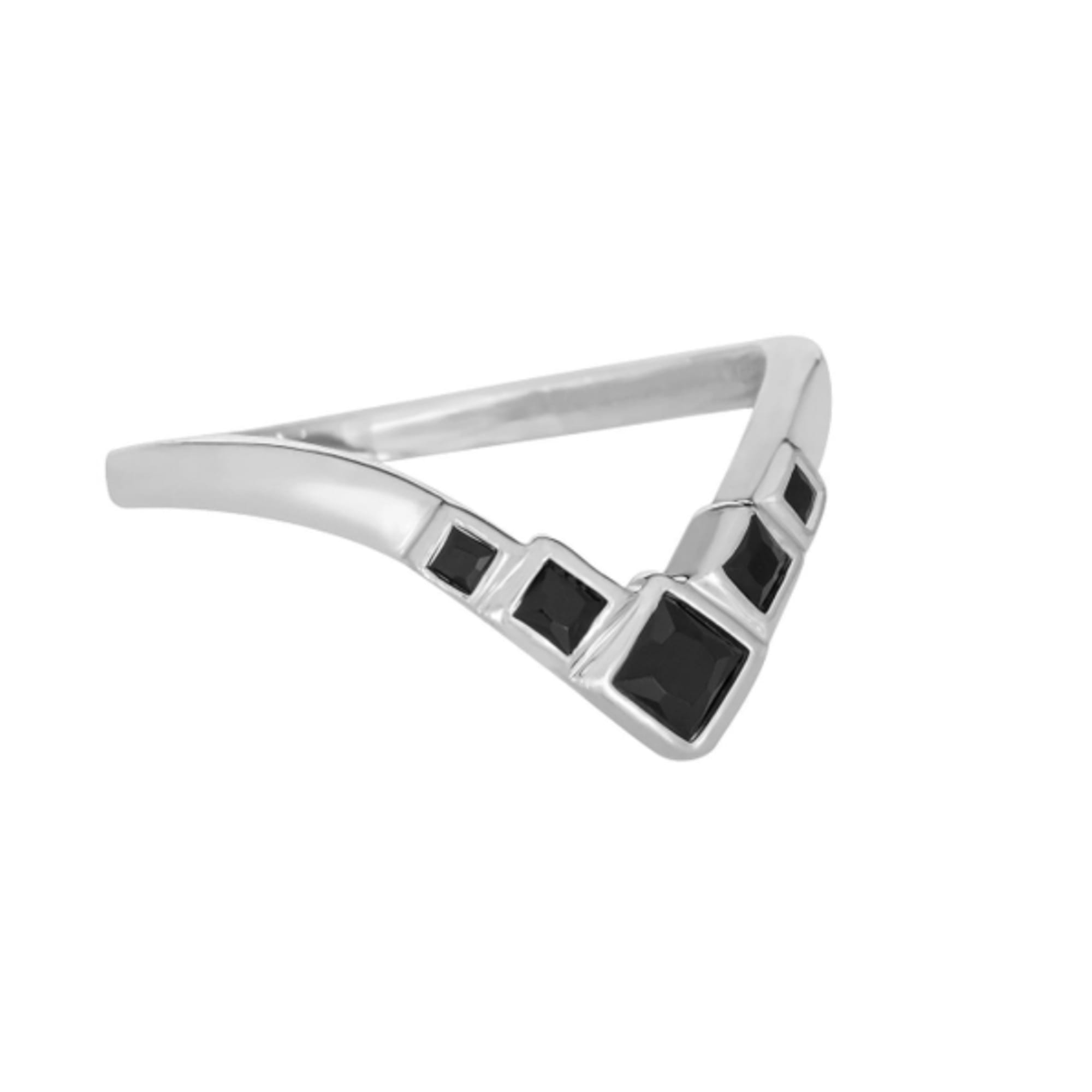 Silver ring with black square stones