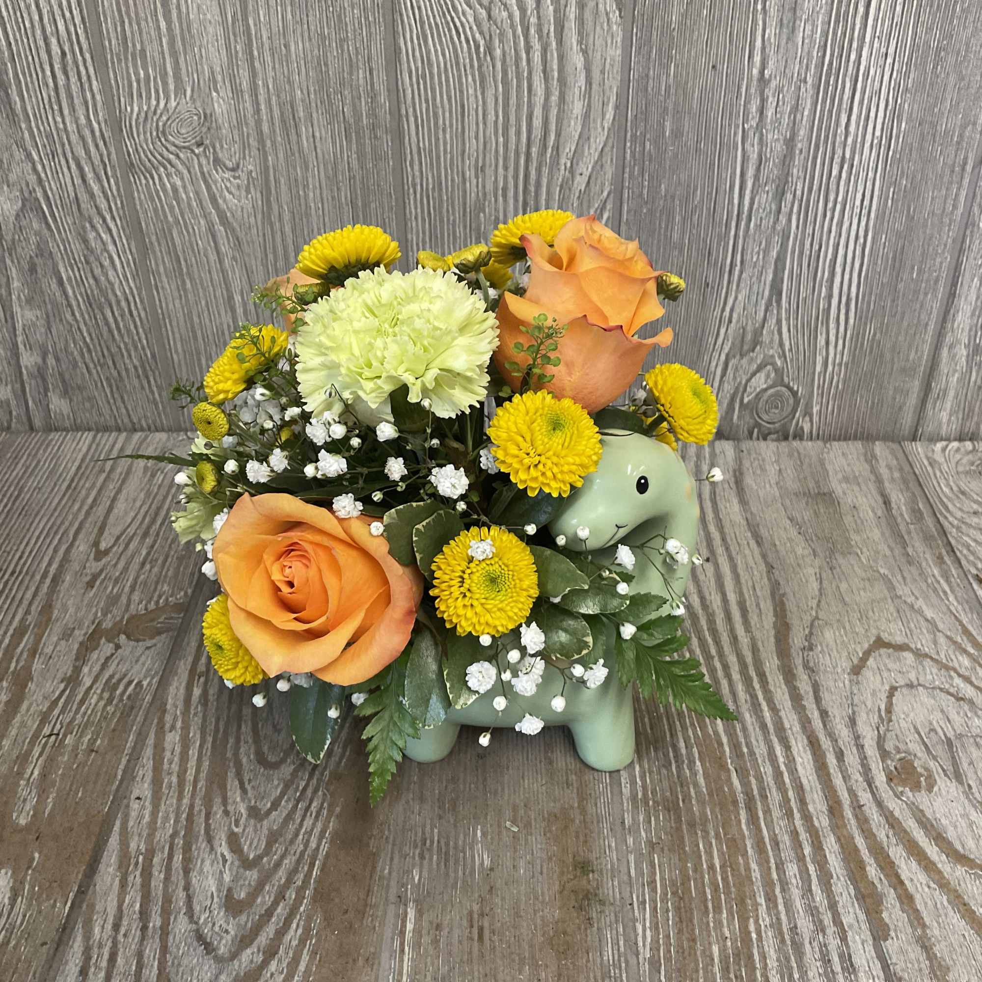 Welcome Dino! These floral arrangements, in ceramic keepsake dinosaur containers, are the, photo 2 of 3