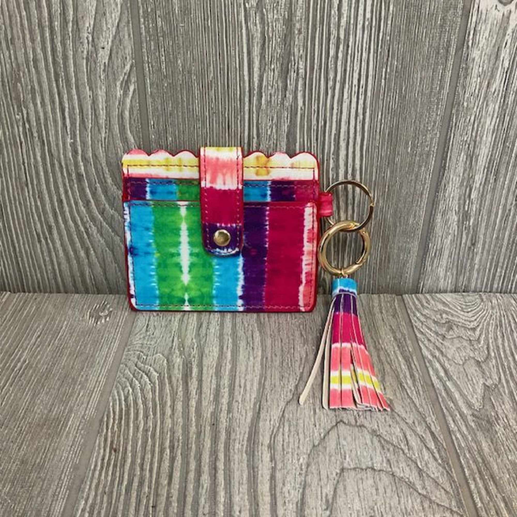 Colorful striped card holder with a matching tassel keychain