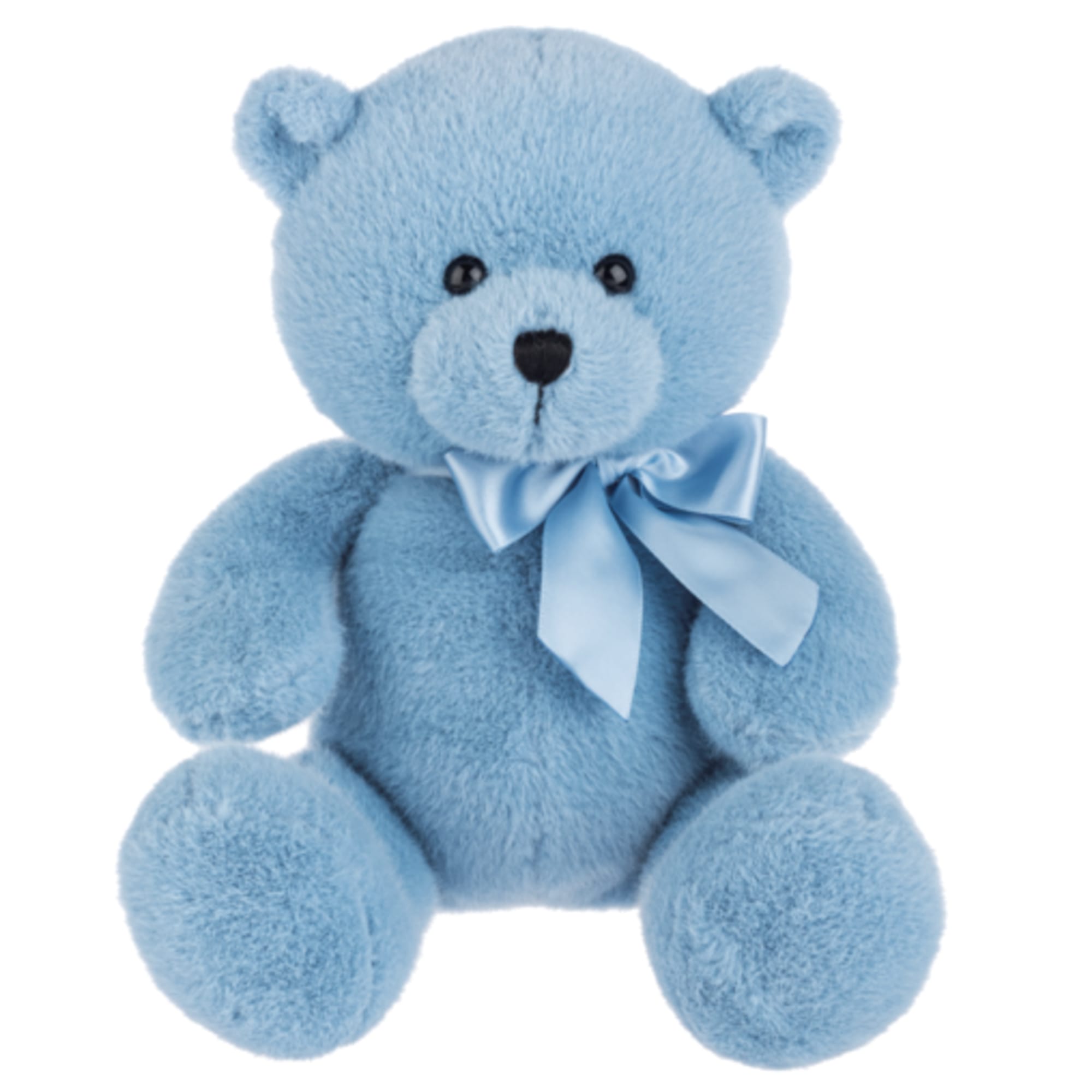 Blue teddy bear with a satin ribbon bow