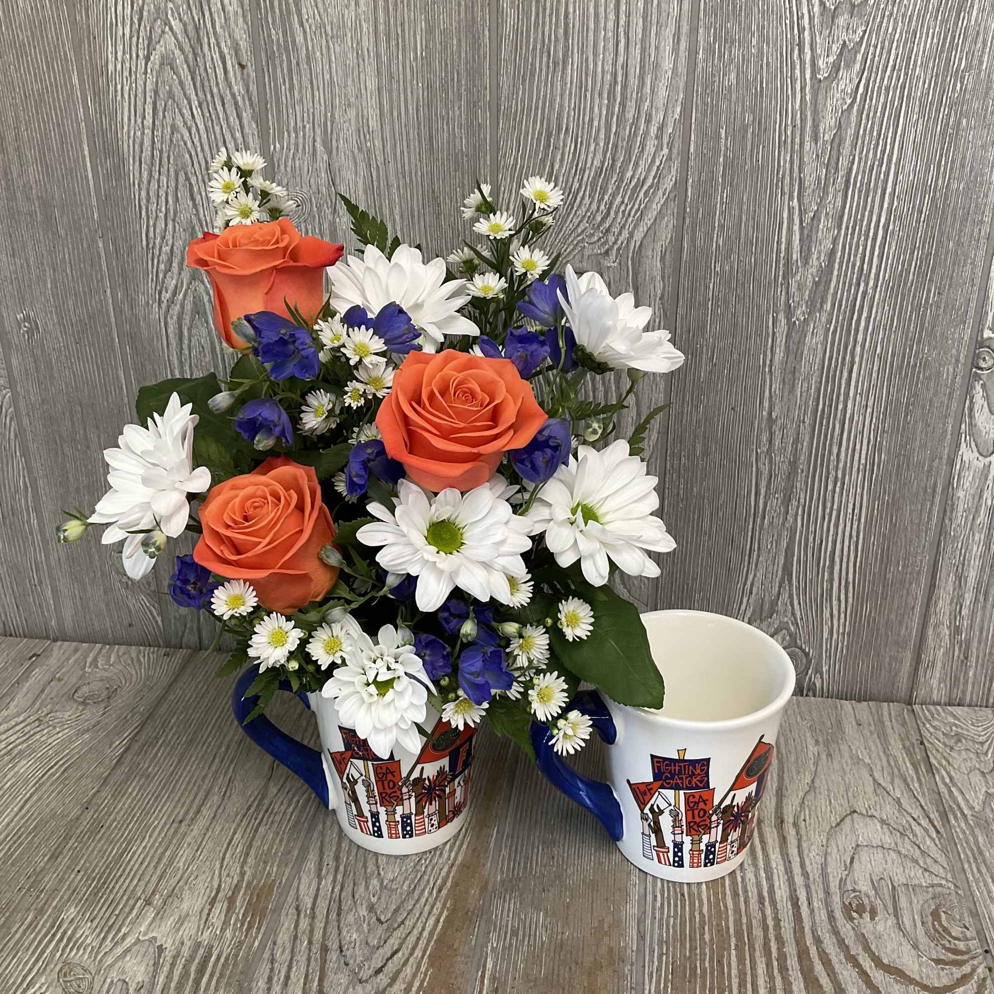 Florida cheer mug with a nice orange and blue flower arrangement. Flowers, photo 3 of 3