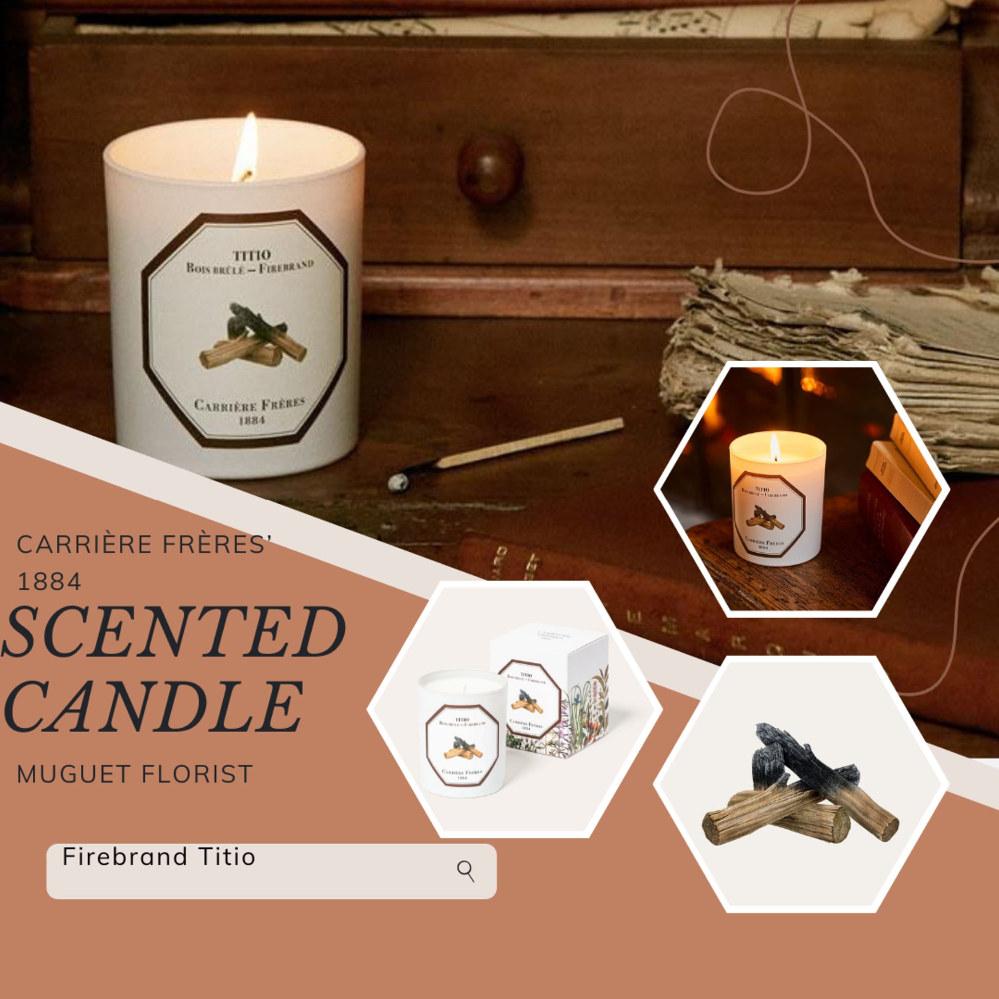 Lit scented candle in a white jar with boxed packaging