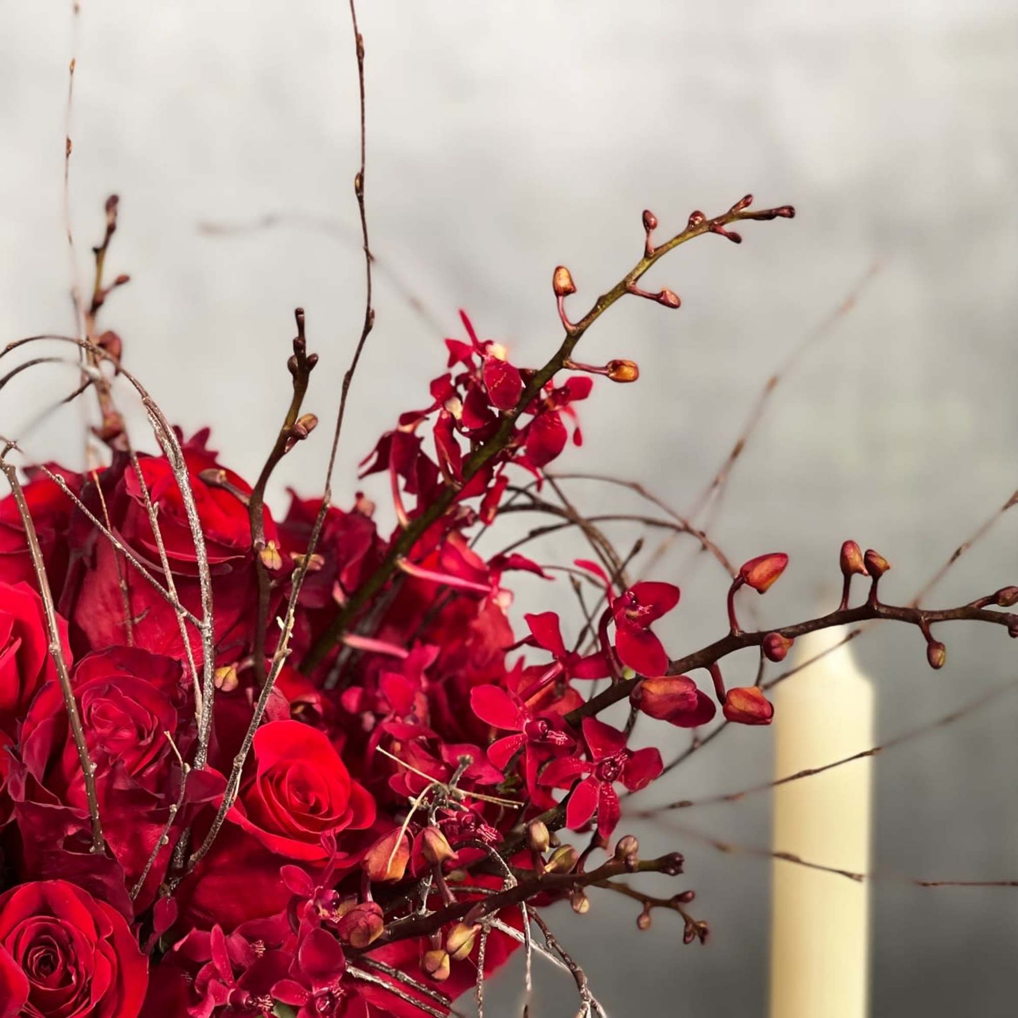 A lovely Gold Geometric vase holds this luscious arrangement of about 50, photo 4 of 4