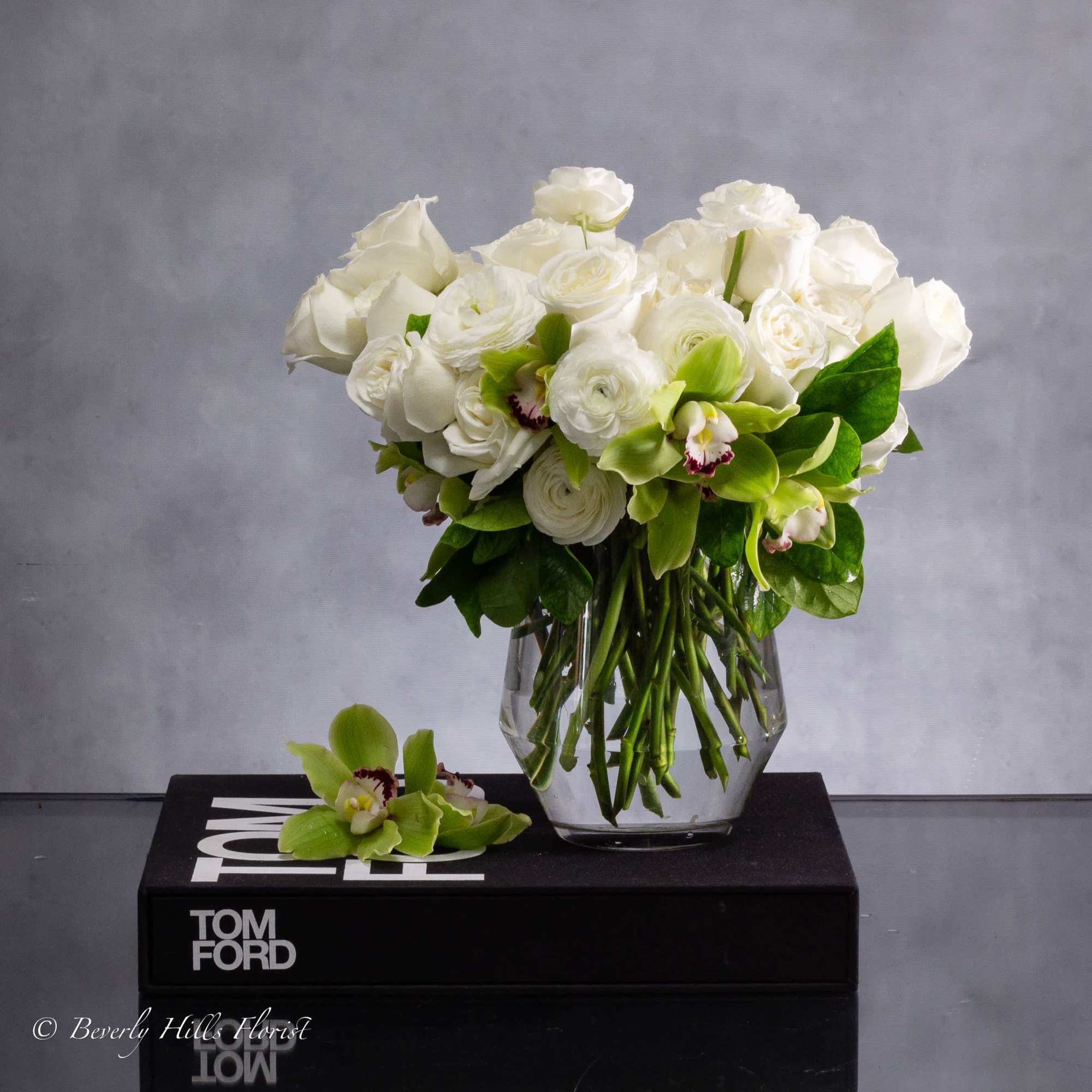 Embrace timeless elegance with our Green and White Classic Look floral arrangement., photo 2 of 3