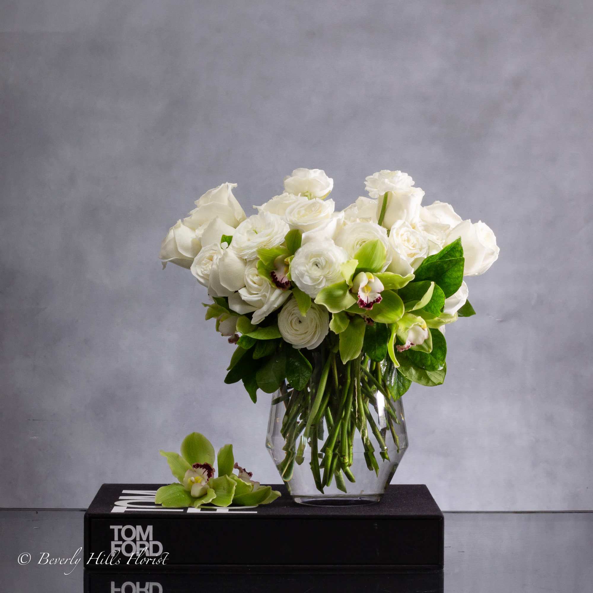 Embrace timeless elegance with our Green and White Classic Look floral arrangement., photo 3 of 3
