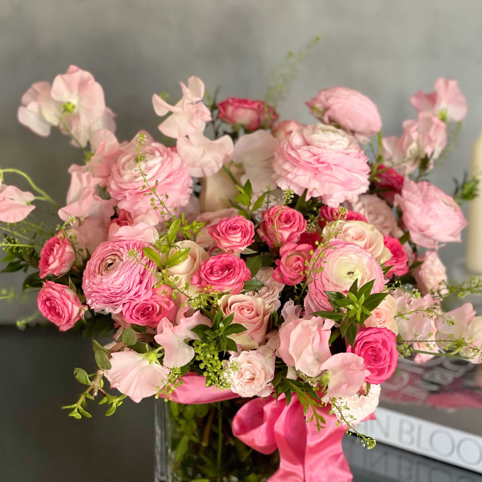 A gorgeous collection of Imported Sweet peas , Dutch Ranunculus and Roses, photo 4 of 4