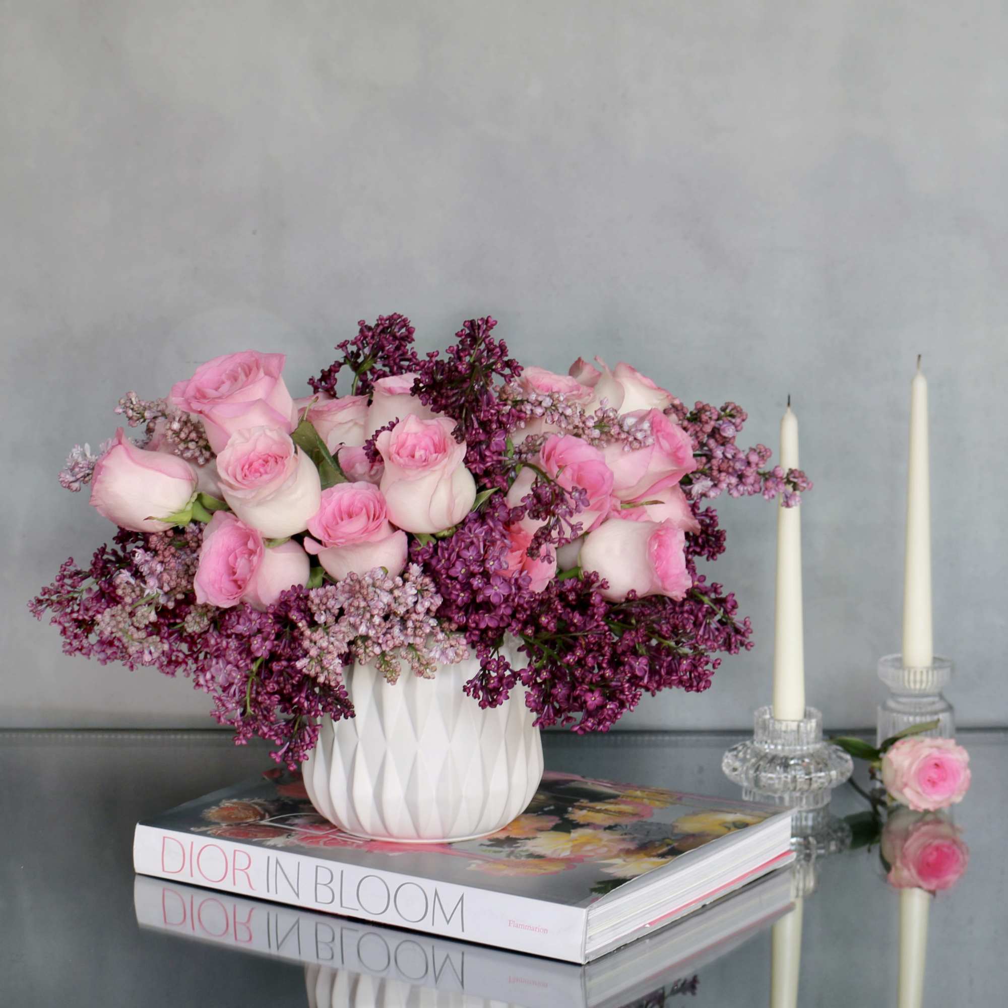 "Lilac &amp; Rose Paradise" consists of purple Lilacs and pink Roses all, photo 3 of 4