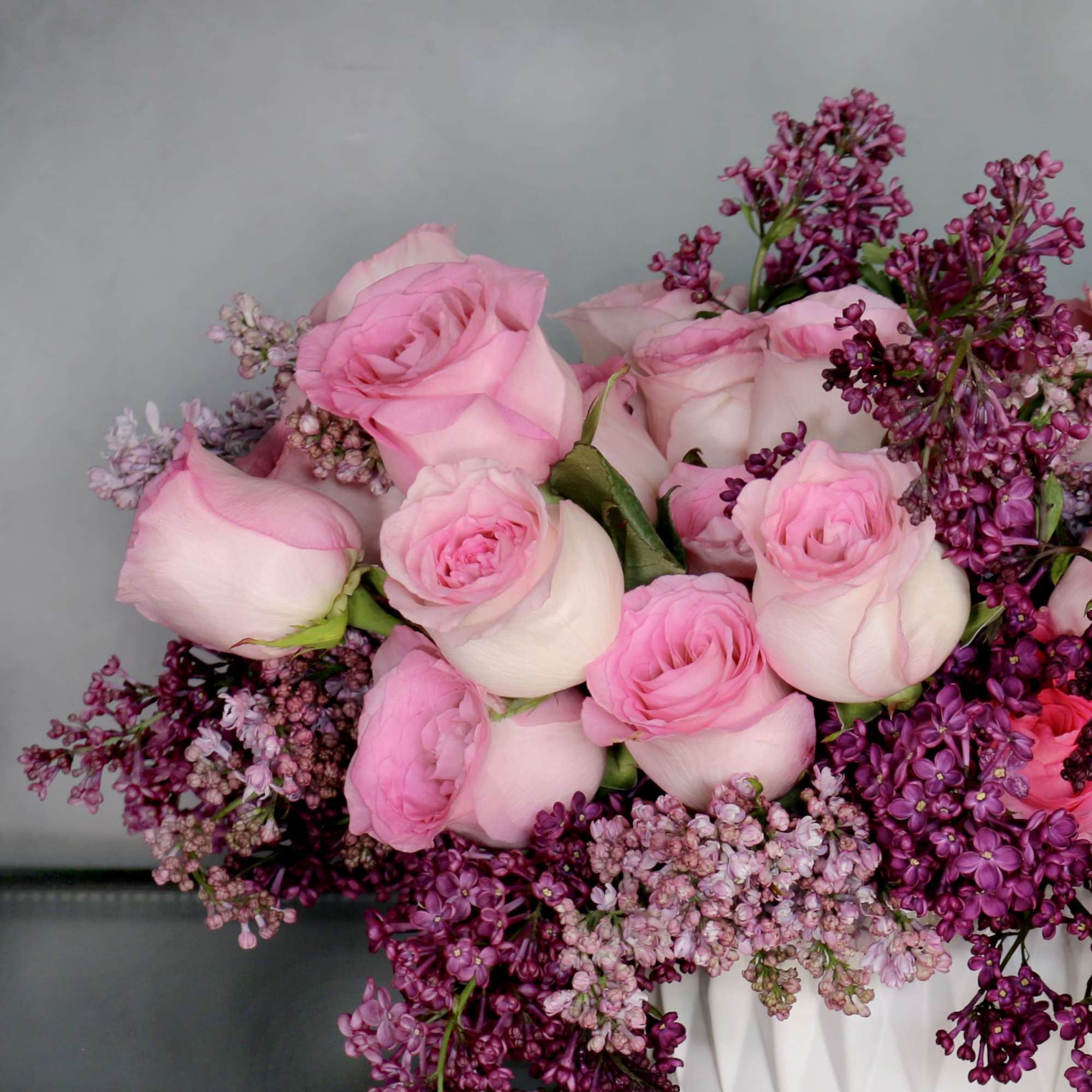 "Lilac &amp; Rose Paradise" consists of purple Lilacs and pink Roses all, photo 2 of 4