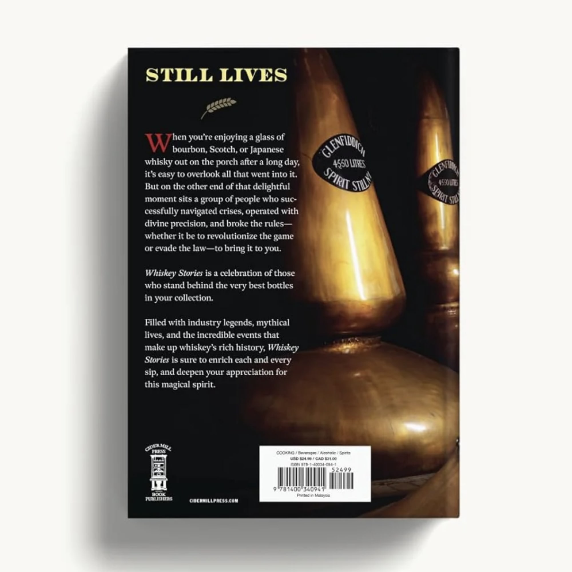Book cover with whiskey bottles and text on a black background