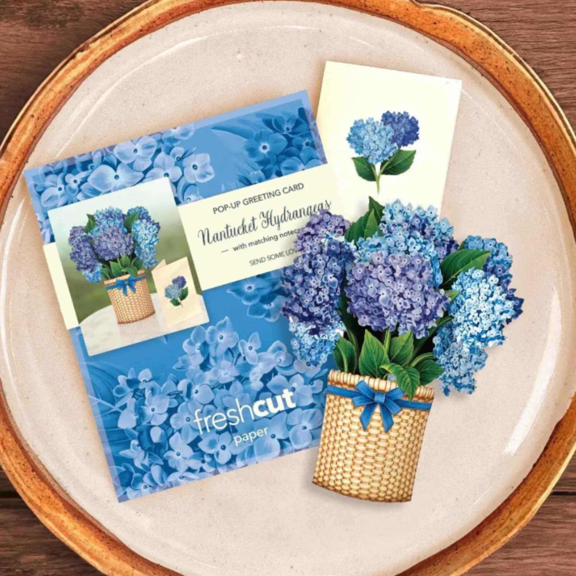 Hydrangea pop-up greeting card with matching note cards