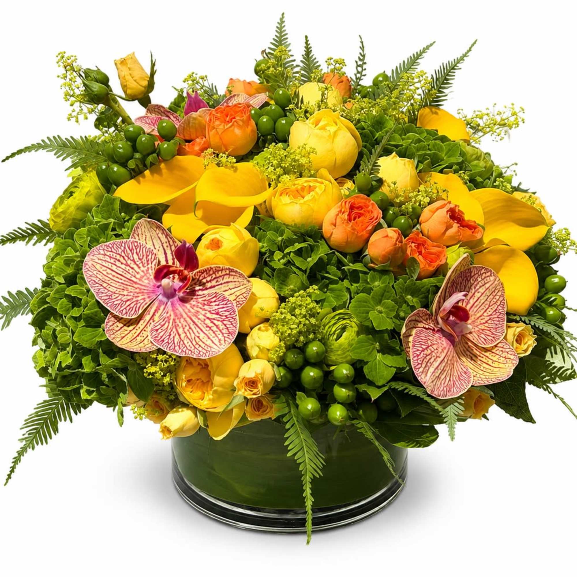 Bright, fresh, and full of sunshine, this lush arrangement combines golden calla
