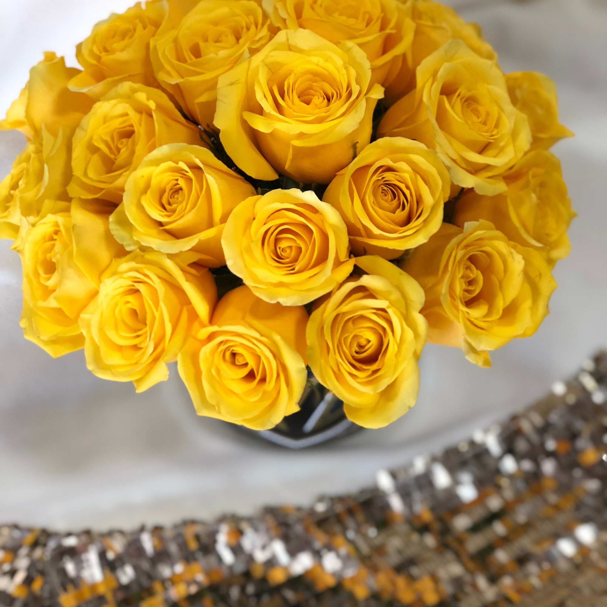 Bouquet of yellow roses in a vase