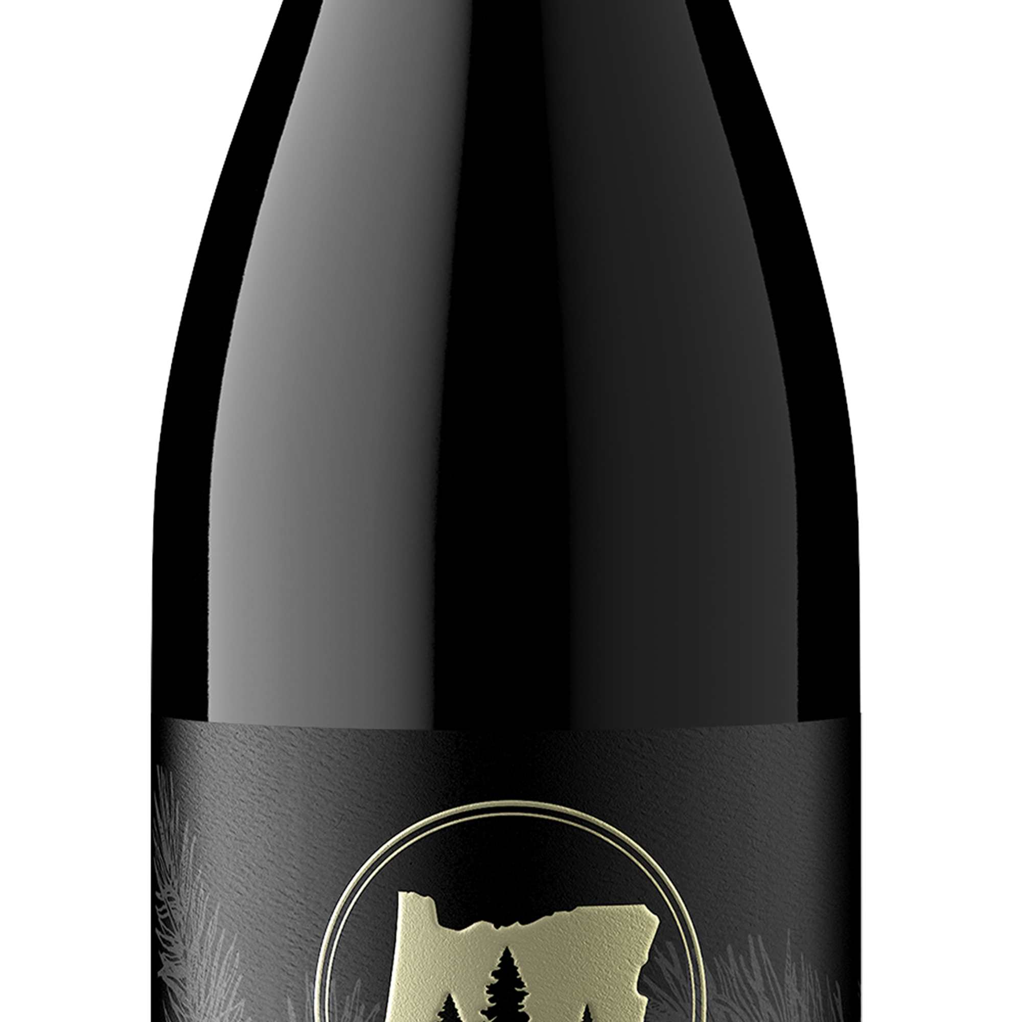 Bottle of Planet Oregon Pinot Noir with a black label