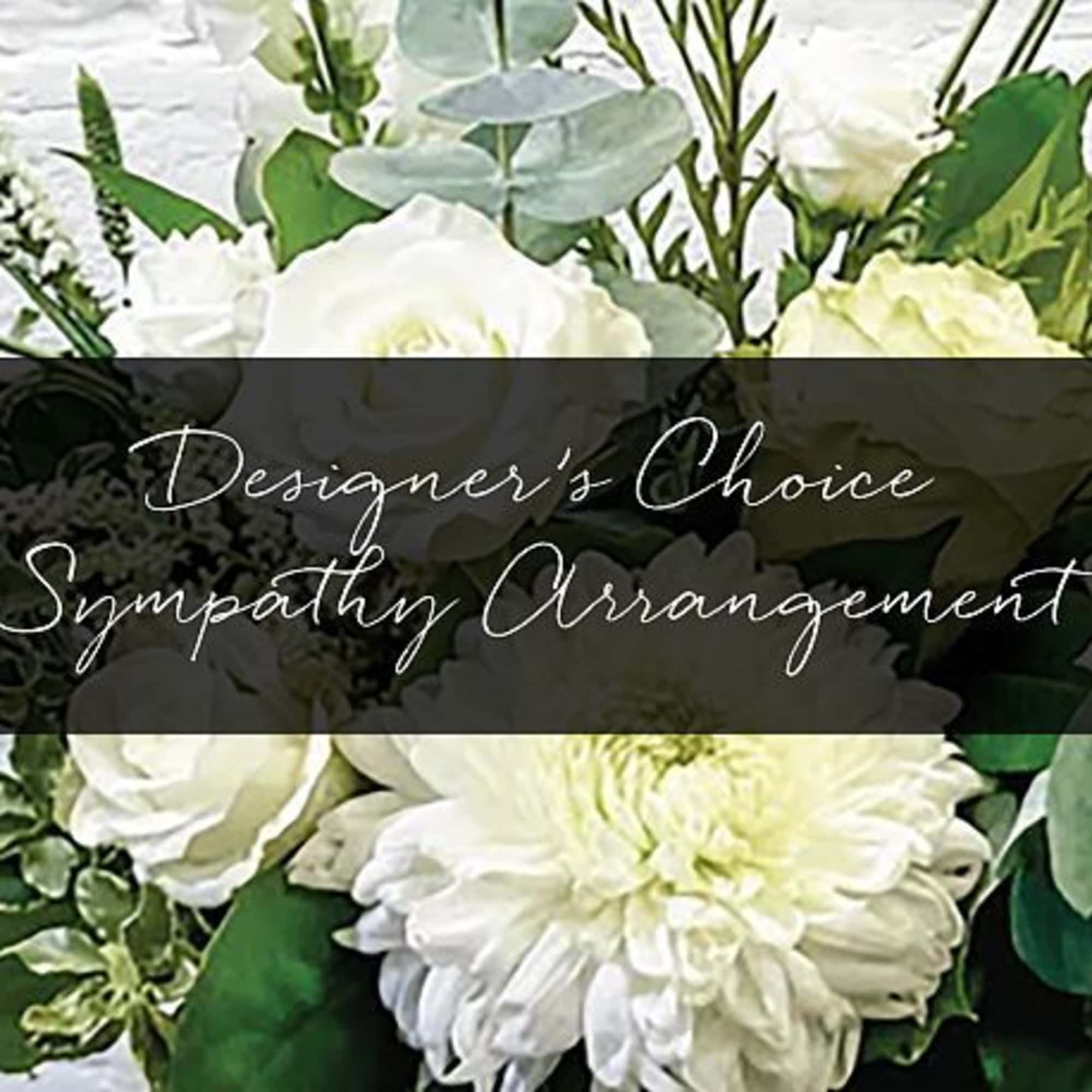 White sympathy flower arrangement with roses and mums