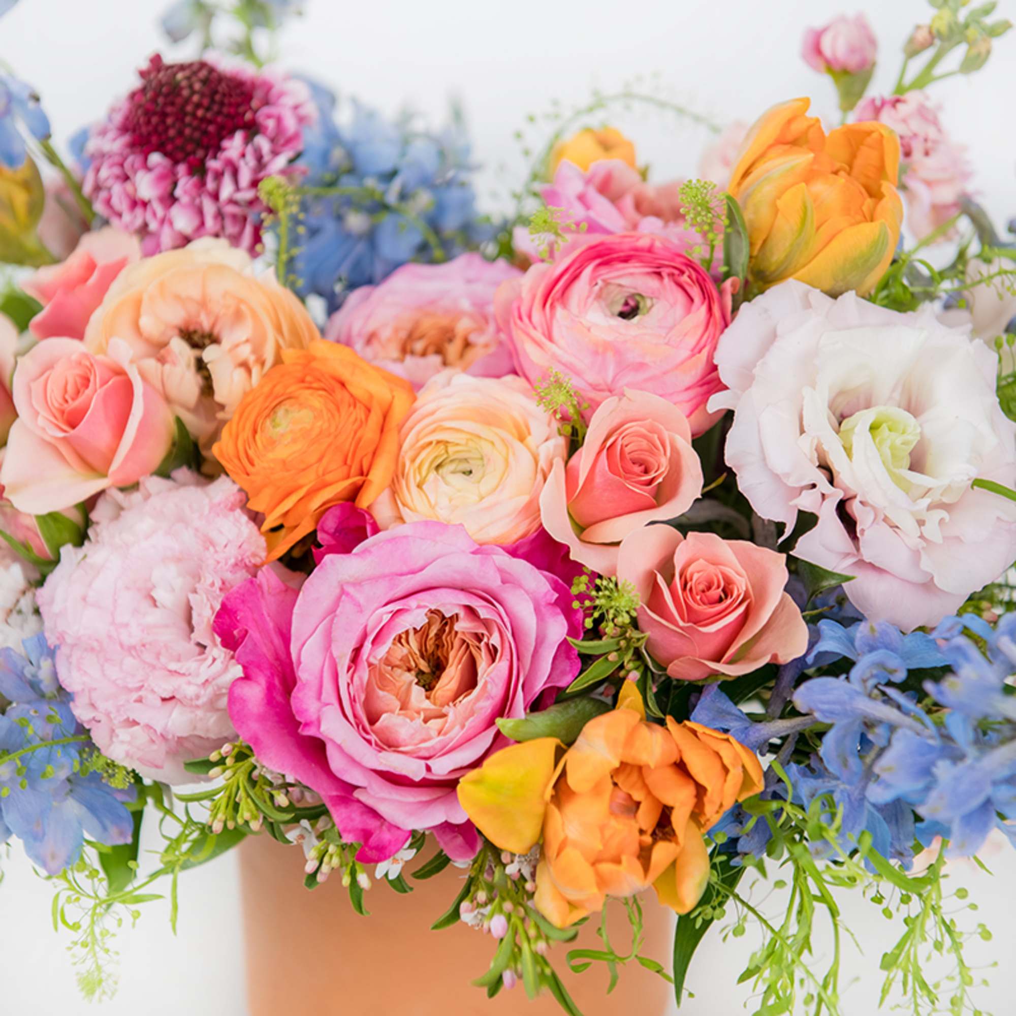 Colorful bouquet of mixed flowers in a vase