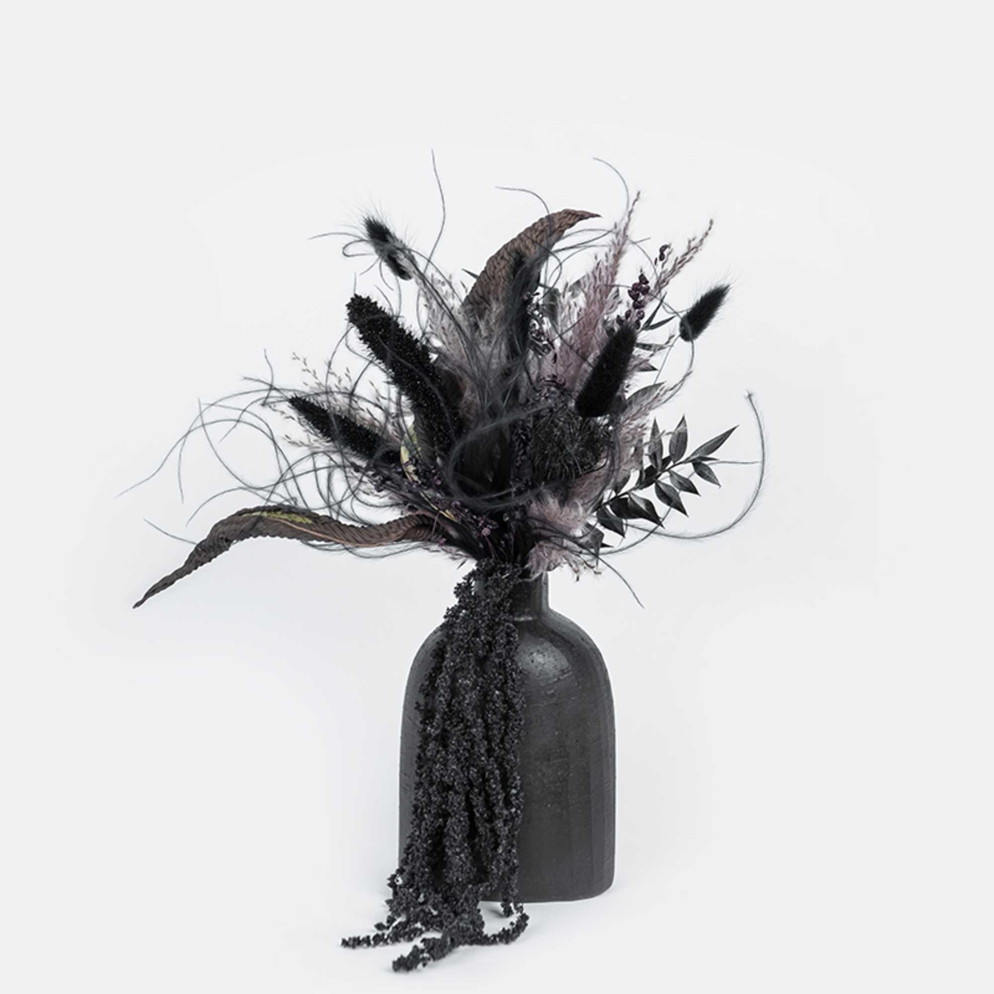 Dark dried floral arrangement in a black vase, photo 4 of 4