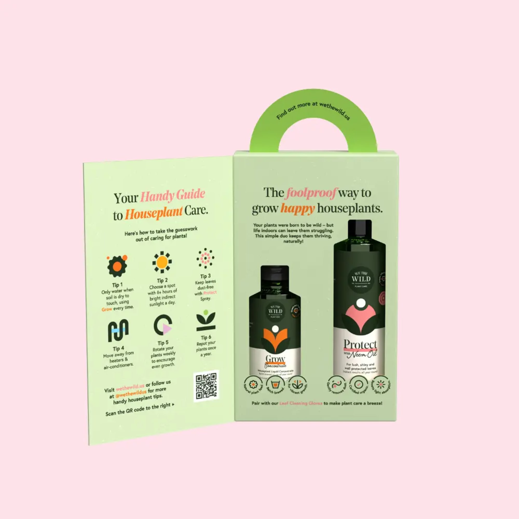 Houseplant care gift set with two bottles in a green box