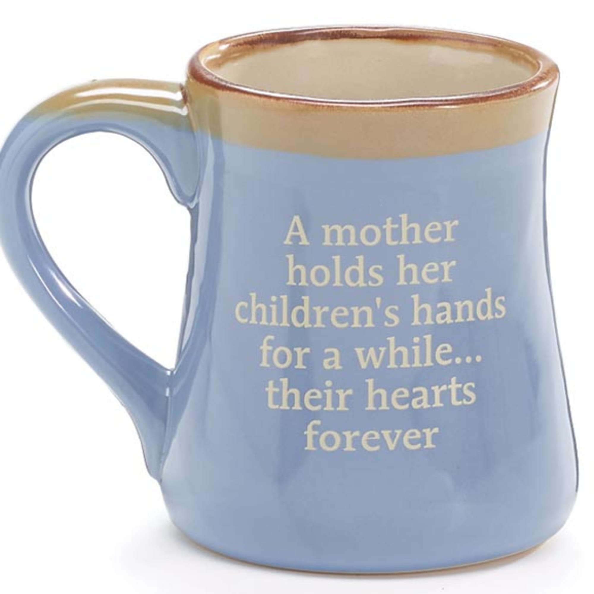 Dishwasher safe/FDA approved/Microwave safe.

Hand-painted blue porcelain mug with a slight taupe rim., photo 2 of 2