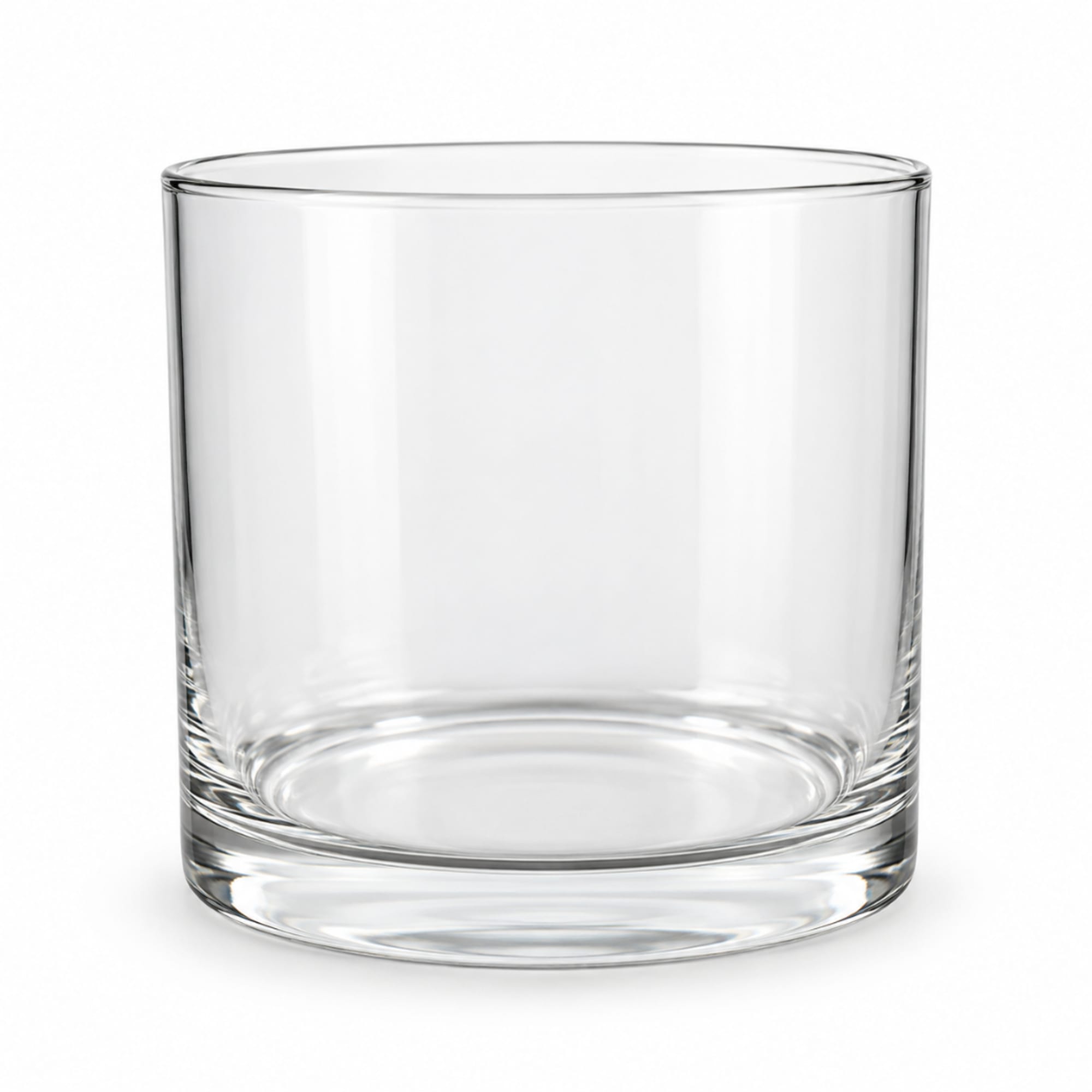 Clear glass tumbler on a white background