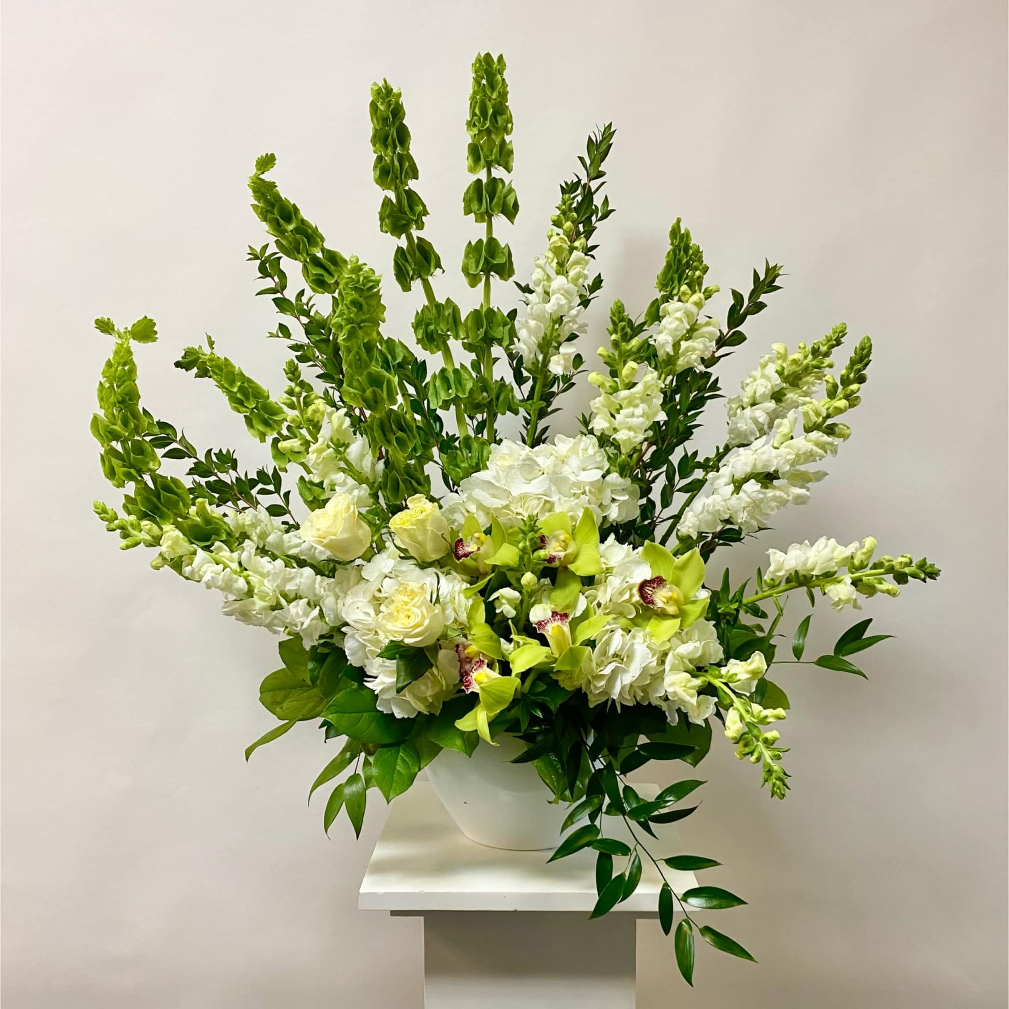 Arrangement with all White and Green Flowers. Or as Similar as Possible.