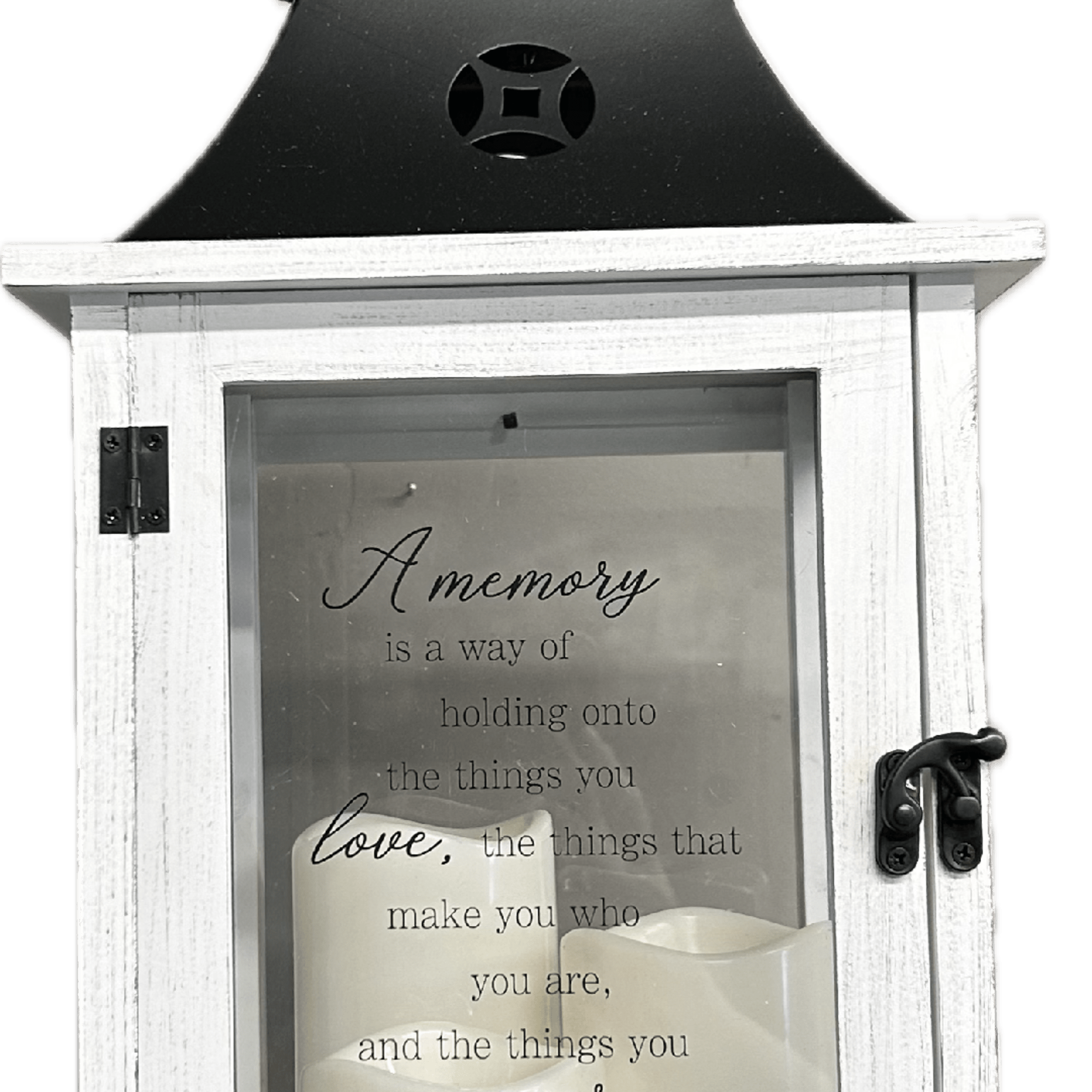 Wood with metal top lantern with an LED lighted candle.  Ivy, photo 3 of 3