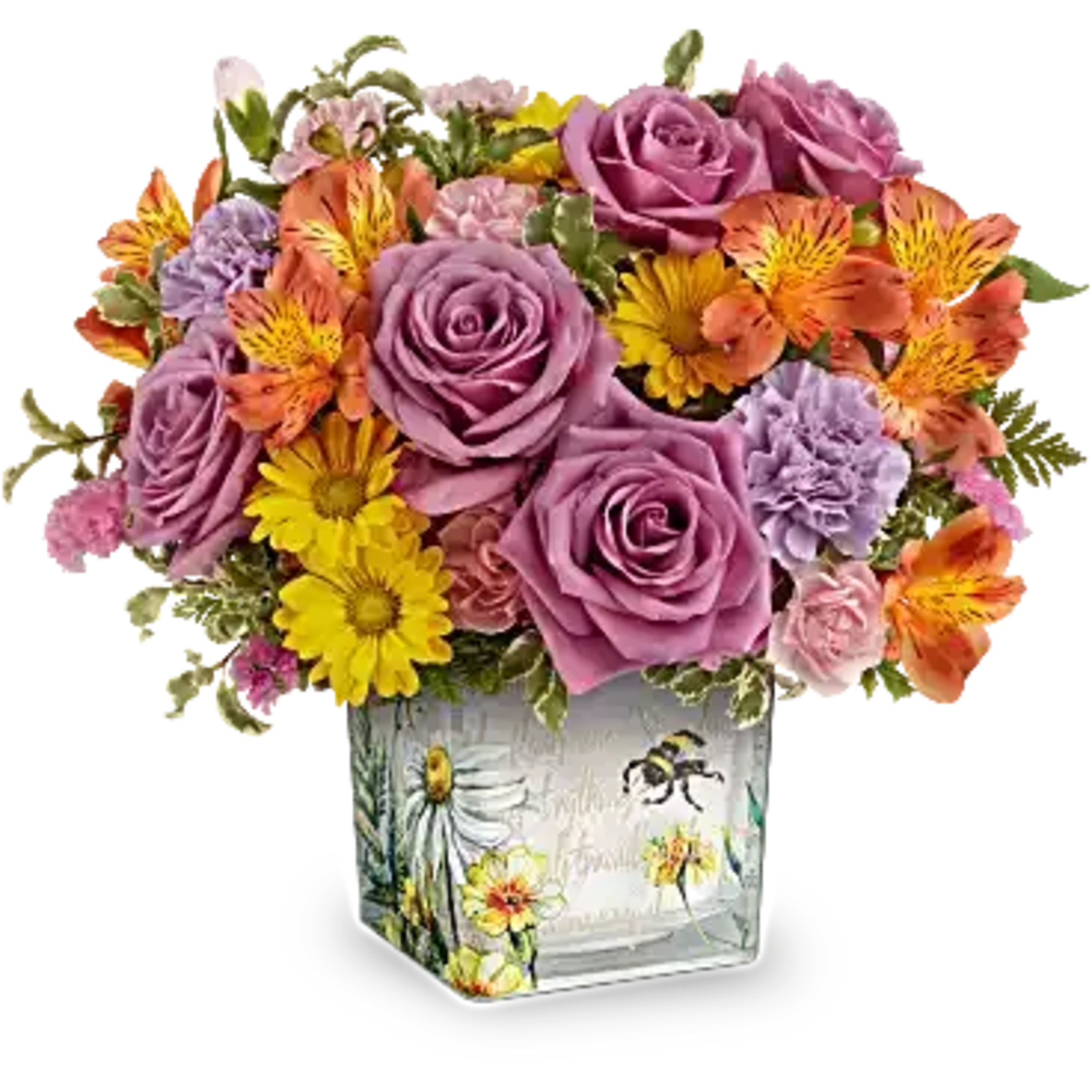 Like a bee dancing through a hidden garden, this enchanting bouquet of