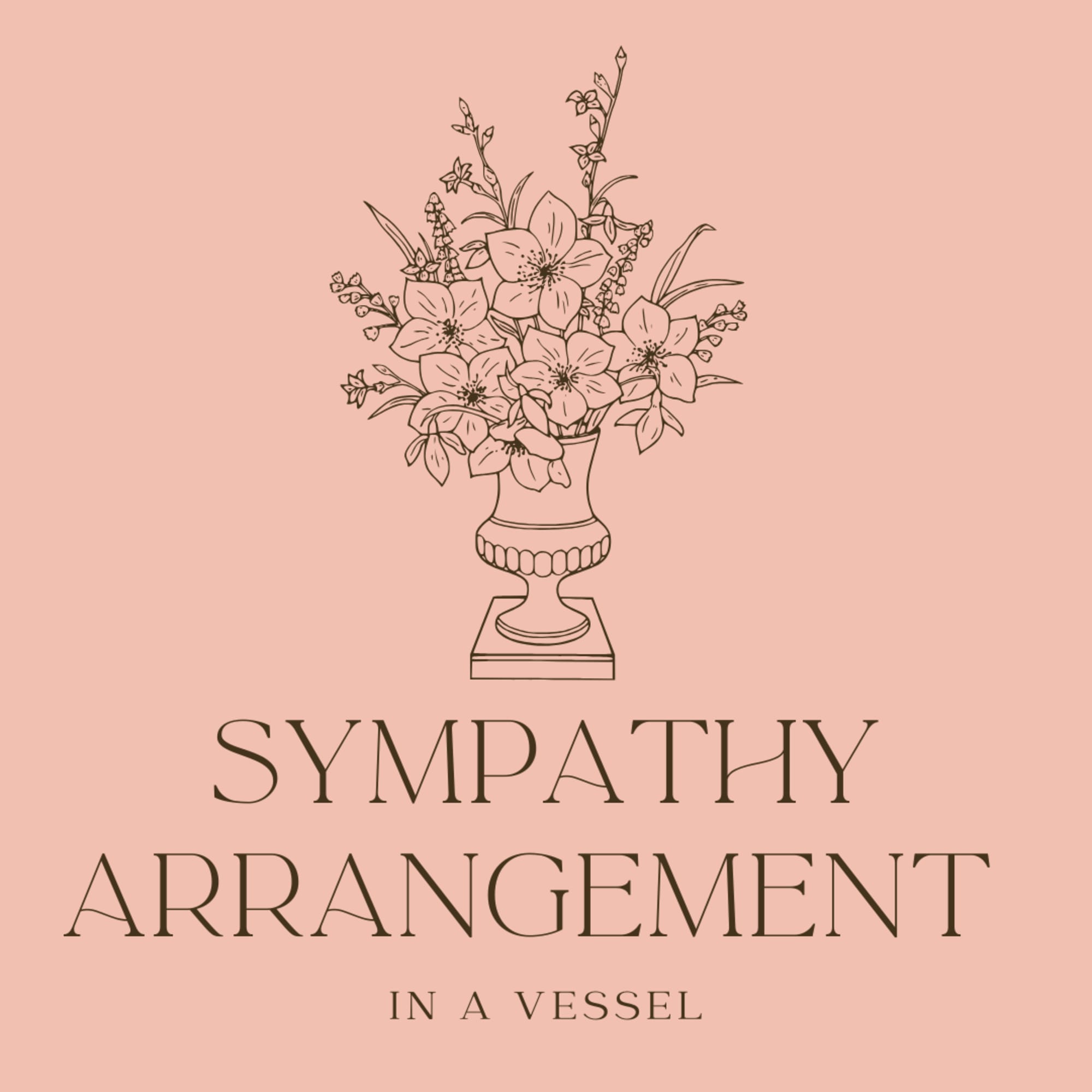 Line drawing of a floral arrangement in a vase on a pink background