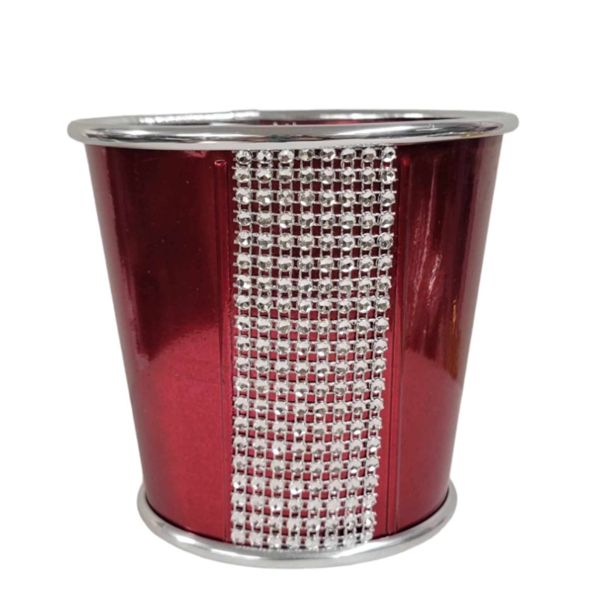 Red metallic vase with a rhinestone band