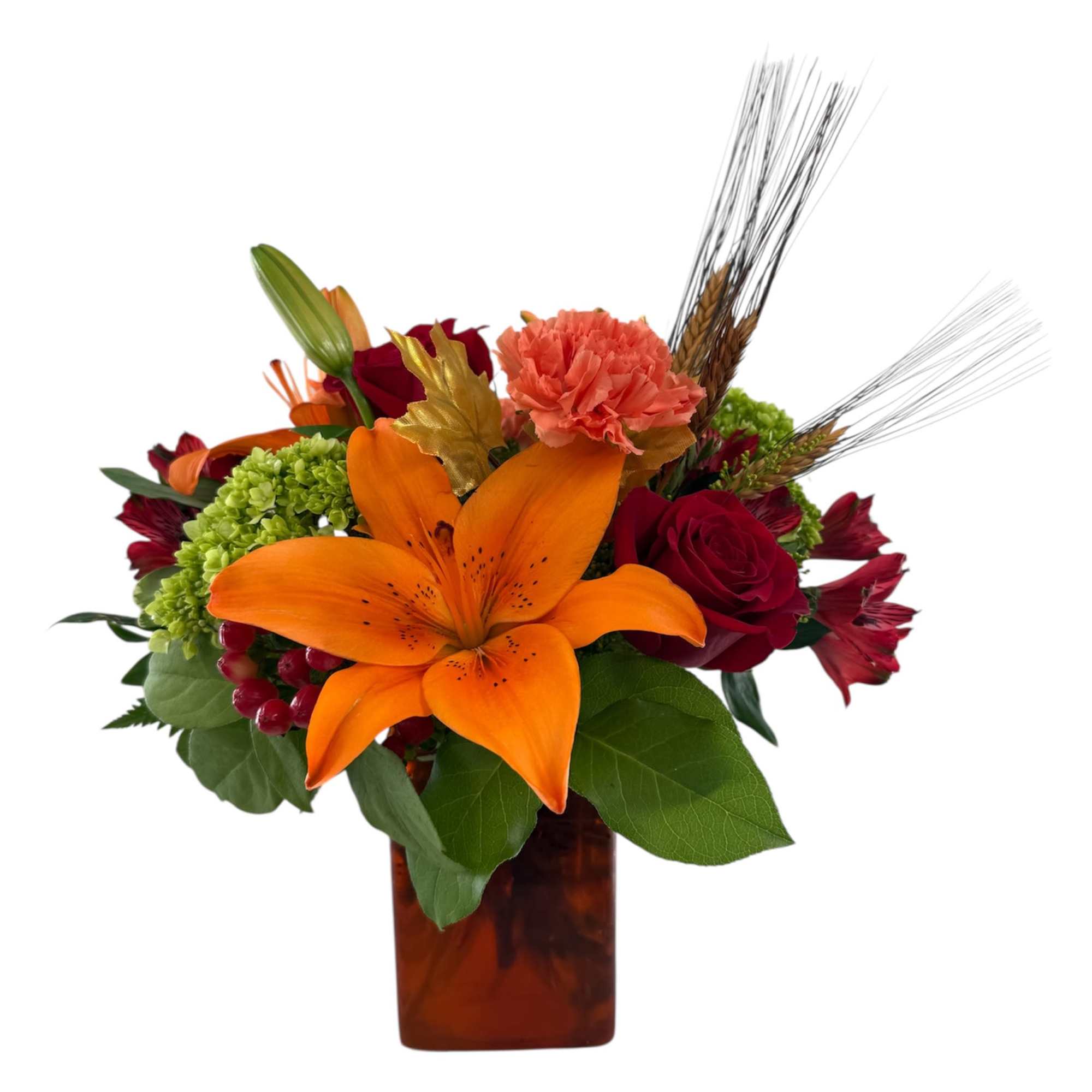 A vibrant and warm arrangement that captures the feeling of autumn. It