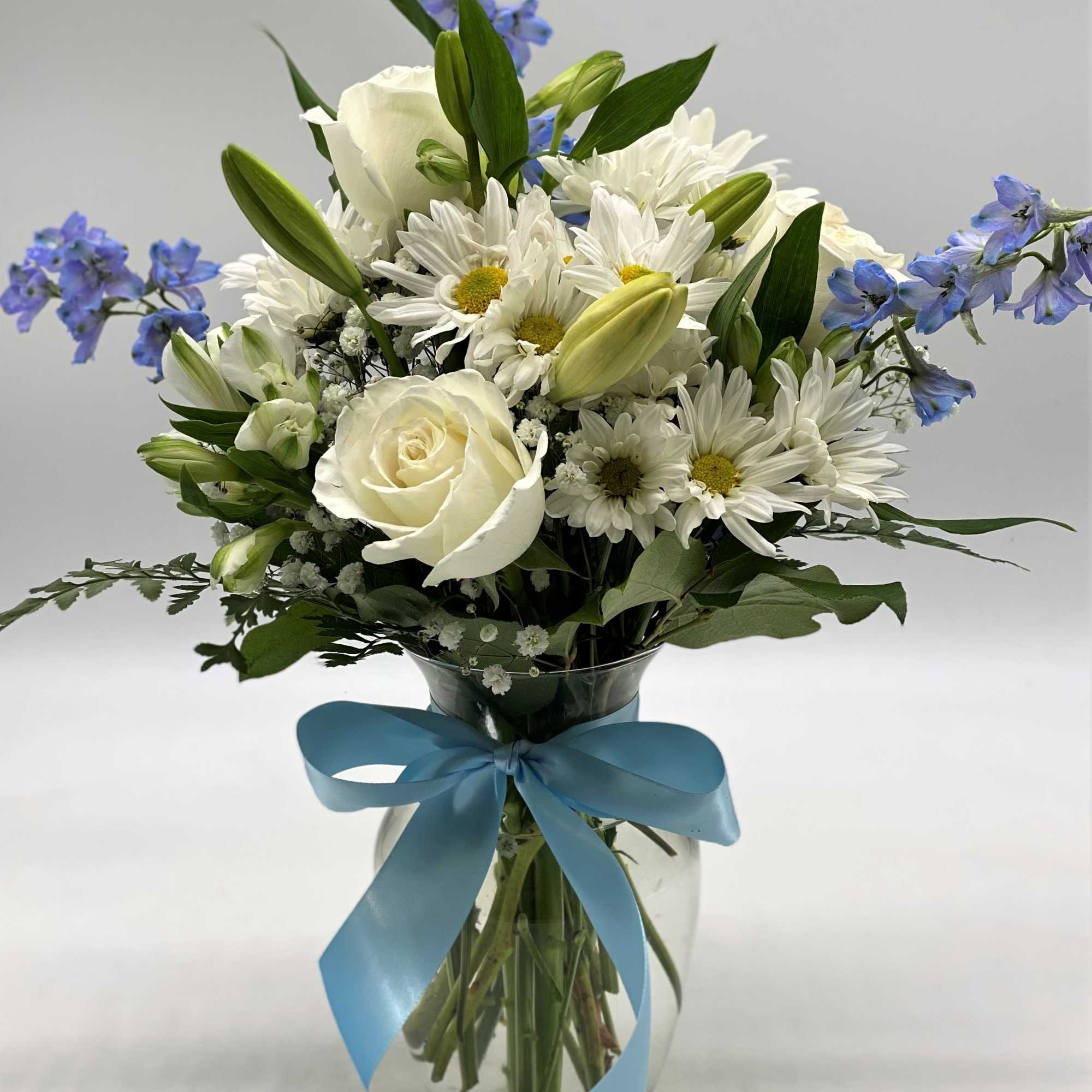 Blue and White Flowers for a Congratulations on a Baby Boy or